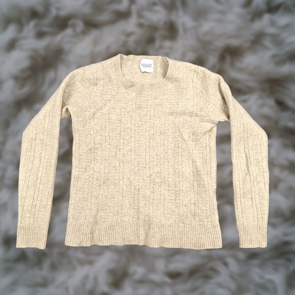 Vintage Madeleine Thompson Sweater Womens Small Beige 100% Cashmere Cable Knit Crewneck Size S / US 4 / IT 40 - 1 Thumbnail