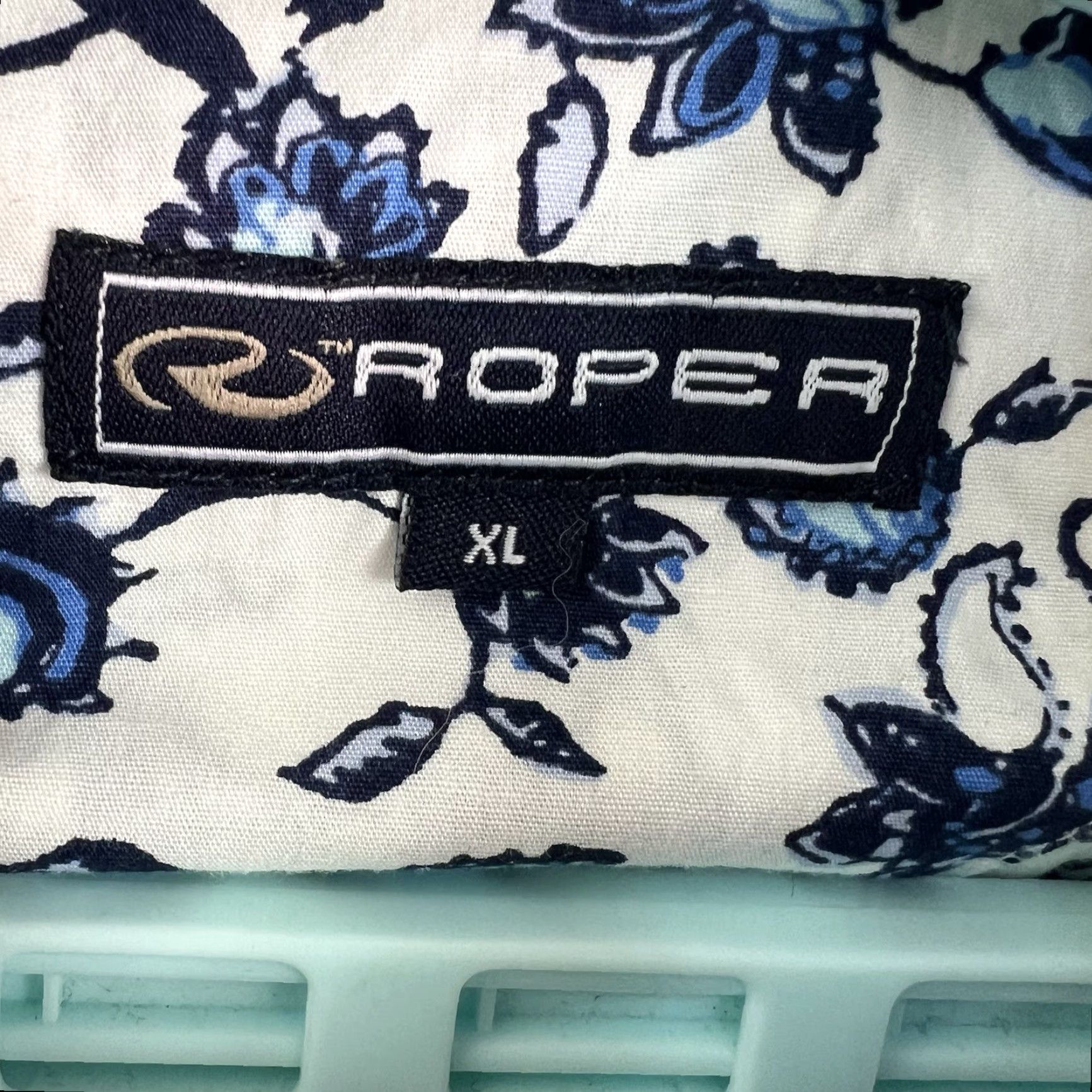 Roper Roper Shirt Men's Pearl-Snap Floral Woven Cotton Button-Up XL White/Blue Floral Western Shirt Mens XL Blue White - Regular Fit Size US XL / EU 56 / 4 - 6 Thumbnail