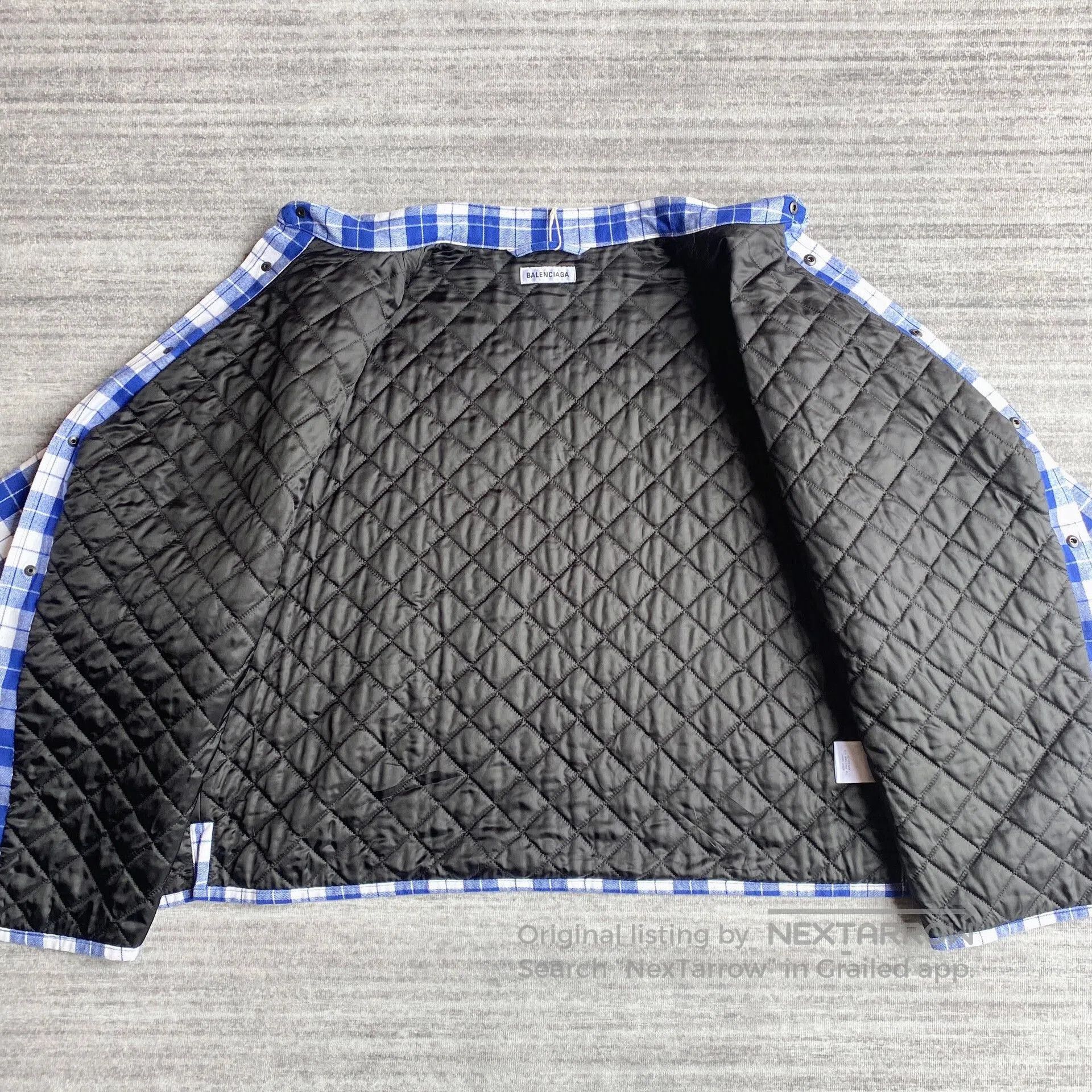 Balenciaga White Blue Checkered Shirt Jacket.