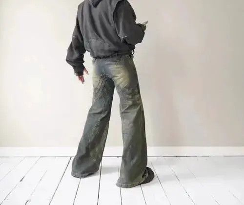 Japanese Brand × Jean Retro distressed splash striped wide-leg draped jeans Size US 32 / EU 48 - 4 Thumbnail