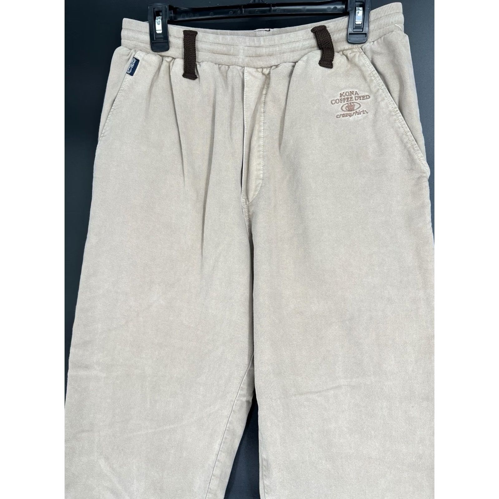 Vintage VINTAGE Crazy Shirts Hawaii Kona Coffee Dyed Jogger Sweatpants Mens L Beige Drawstring Canvas Cotton Logo Embroidered Tapered Beach 90s USA Pants Size US L / EU 52-54 / 3 - 6 Thumbnail