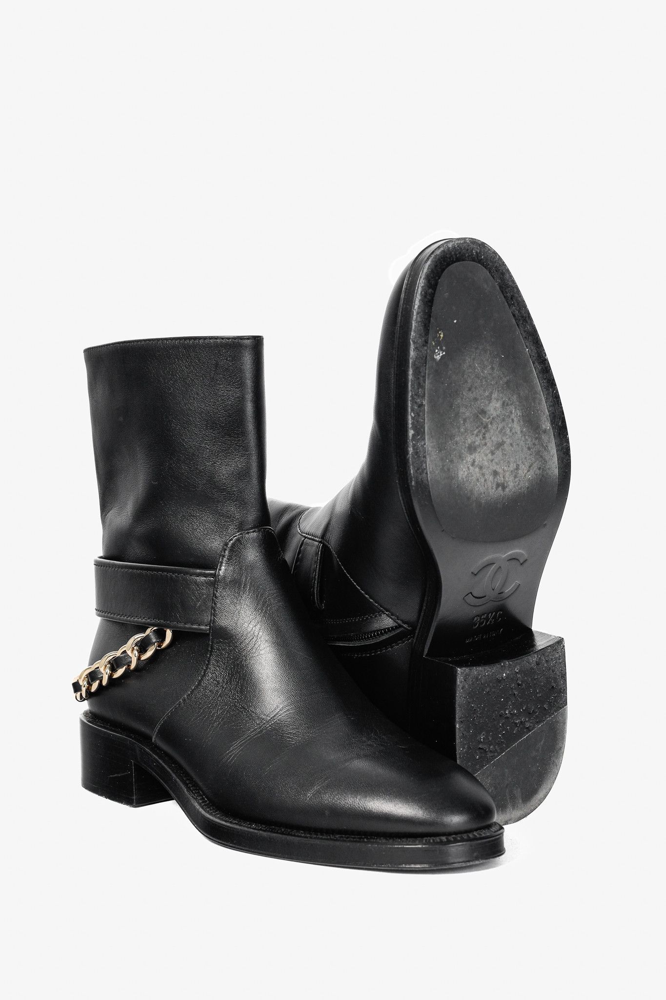 Chanel Chanel 22A Black Calfskin & Metal CC Chainlink Moto Boots Size US 5 / IT 35 - 4 Thumbnail