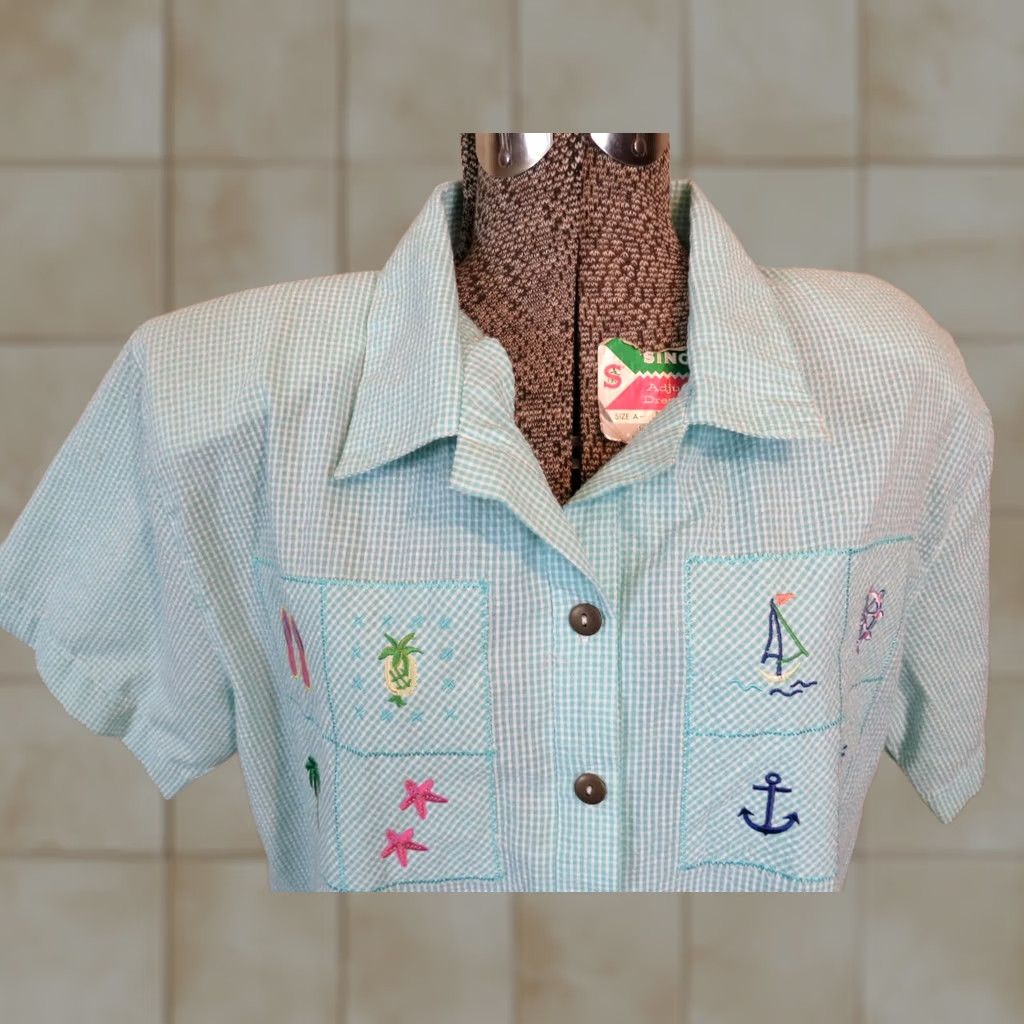 Vintage VINTAGE Keneth Too Top shirt Womens XL Black Beach Button-Up Short Sleeve Collared Check Pattern Modern Beach Theme 60s 70s Size XL / US 12-14 / IT 48-50 - 1 Thumbnail