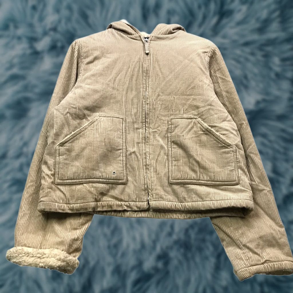Vintage VINTAGE Outer Edge Corduroy Jacket Hoodie Tan L Womens Large L Zip Full Zip Pockets Sherpa Lined Jacket Coat Shirt Size L / US 10 / IT 46 - 1 Thumbnail