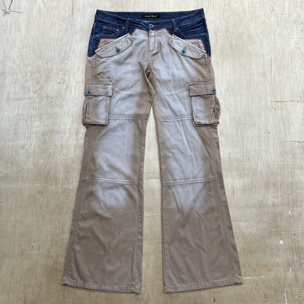 Japanese Brand CAMEL ROAD CARGO FLARE MIX DENIM Size US 33 - 1 Thumbnail