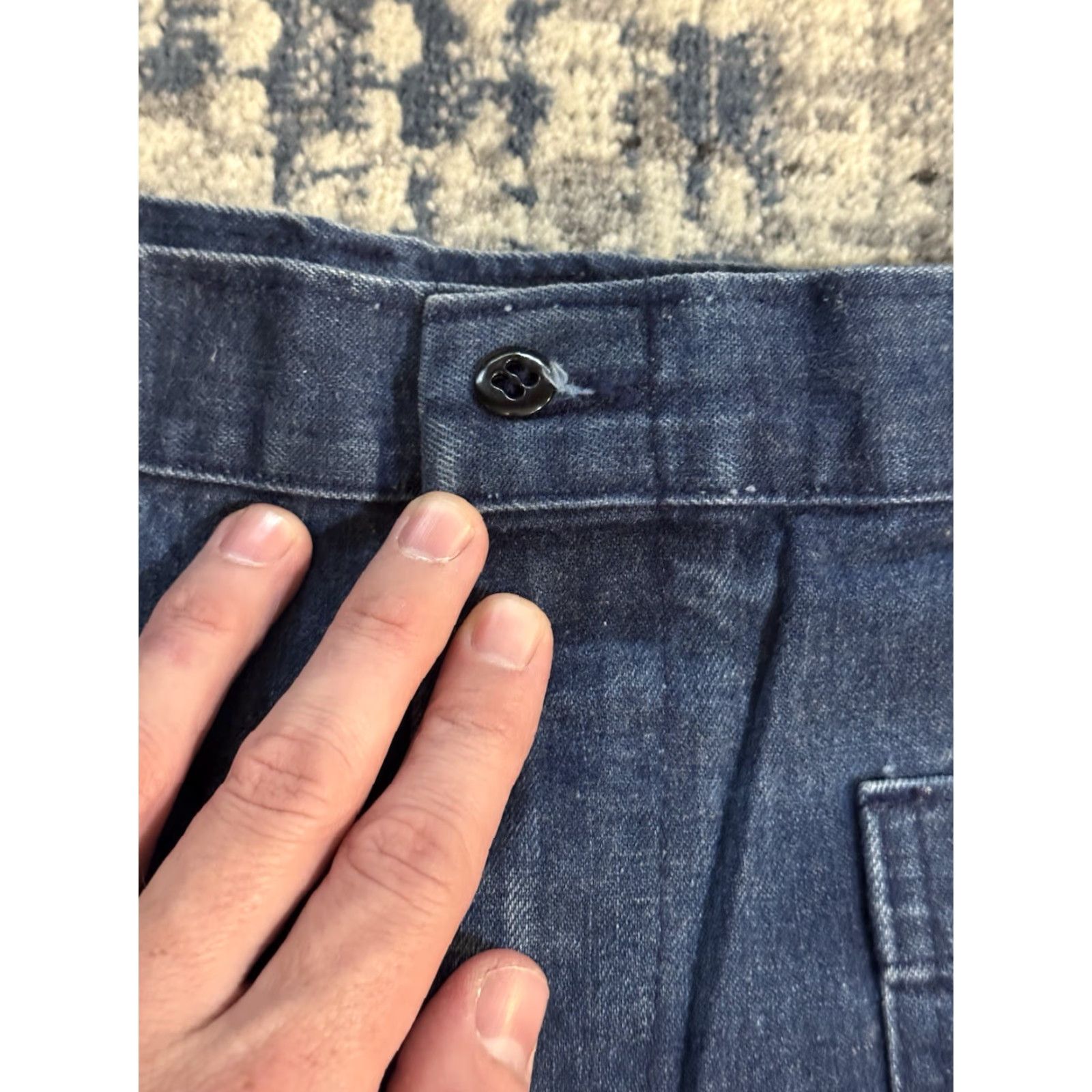 Vintage VTG 80s Seafarer US Navy Denim Utility Trousers Jeans Men’s Flare Bottom 33x26 Size US 33 - 3 Thumbnail