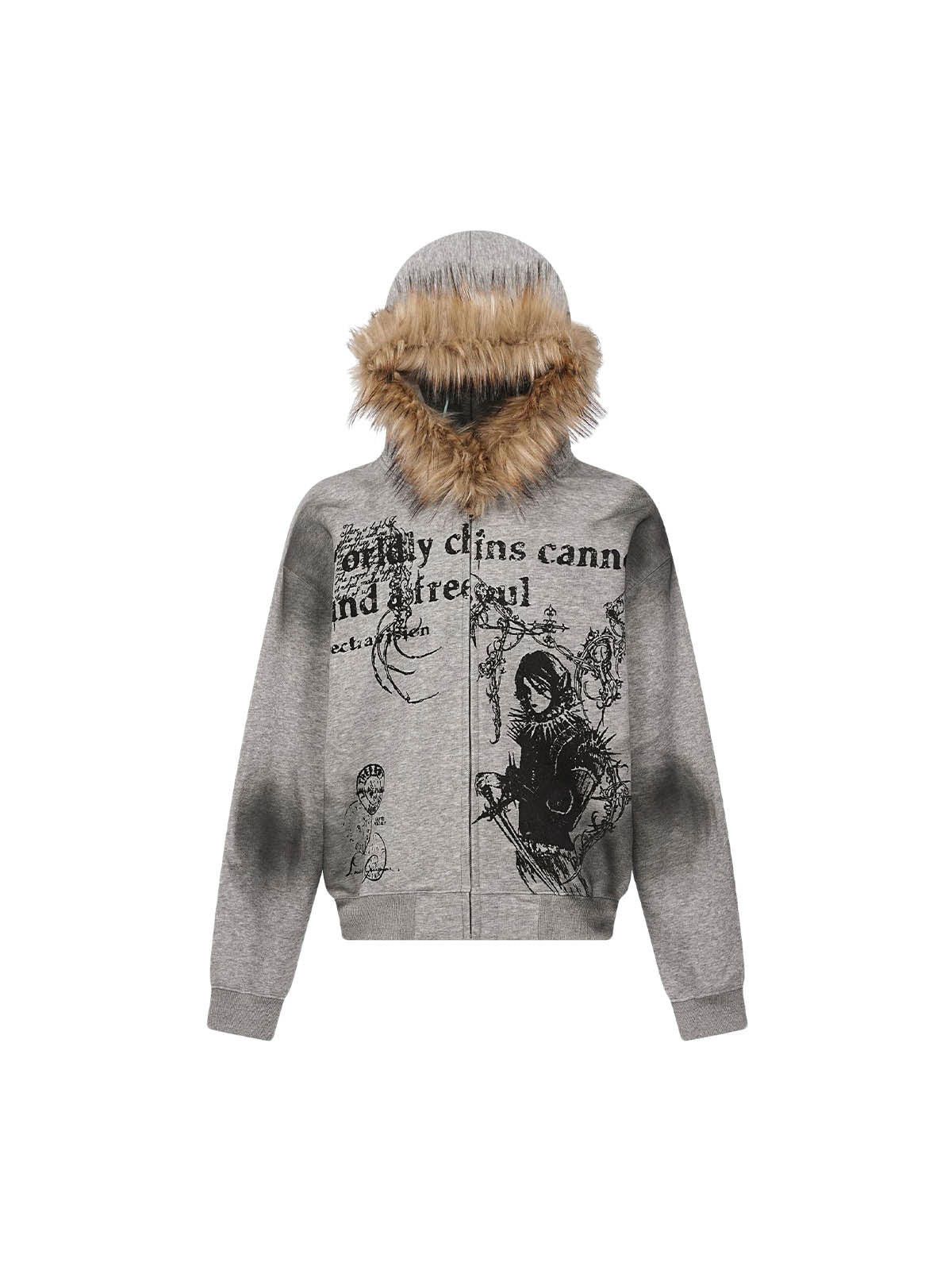 Vintage Wasteland Style Cardigan Zip UP Fur Hooded Jacket Size US L / EU 52-54 / 3 - 3 Thumbnail