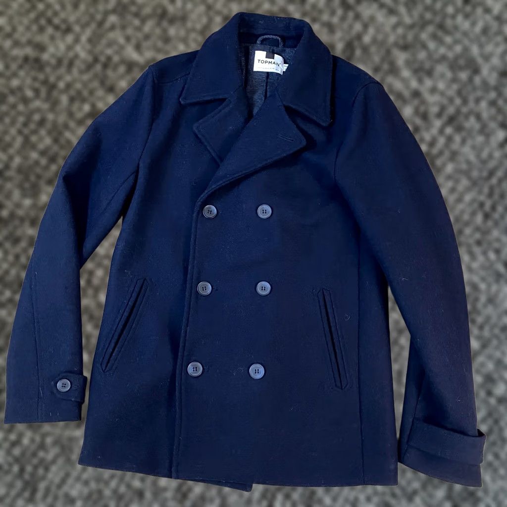 Topman Topman Peacoat Men Small Navy Blue Wool Blend Double Breasted Minimalist Coat Size US S / EU 44-46 / 1 - 1 Thumbnail