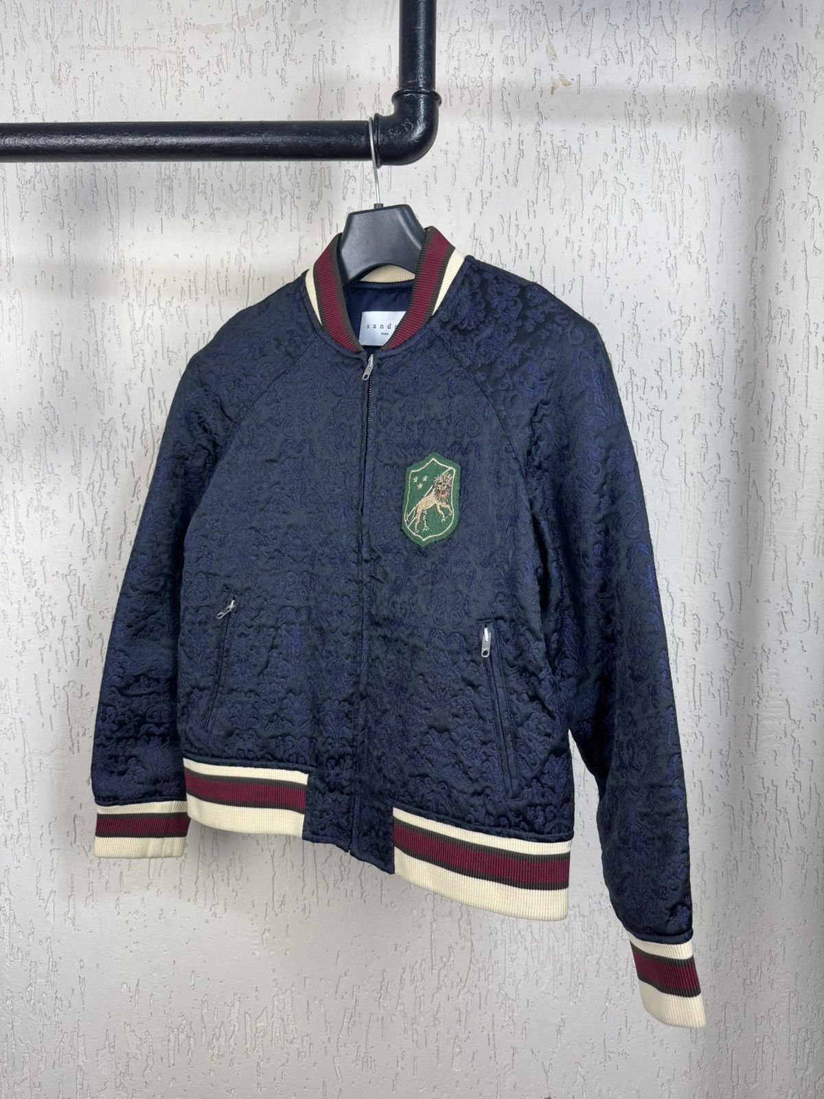 Designer × Sandro Sandro Floral Embroidery Stripped Trim Bomber Jacket Size S / US 4 / IT 40 - 4 Thumbnail