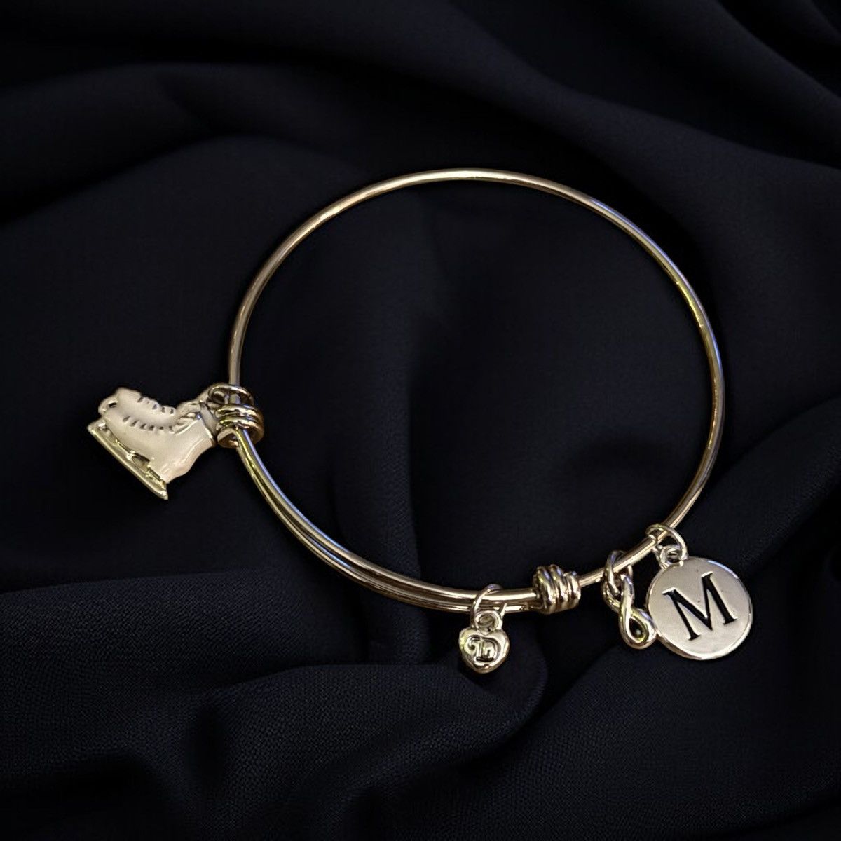 Other Silver ice skate initial M charm expandable bangle bracelet Size ONE SIZE - 1 Thumbnail