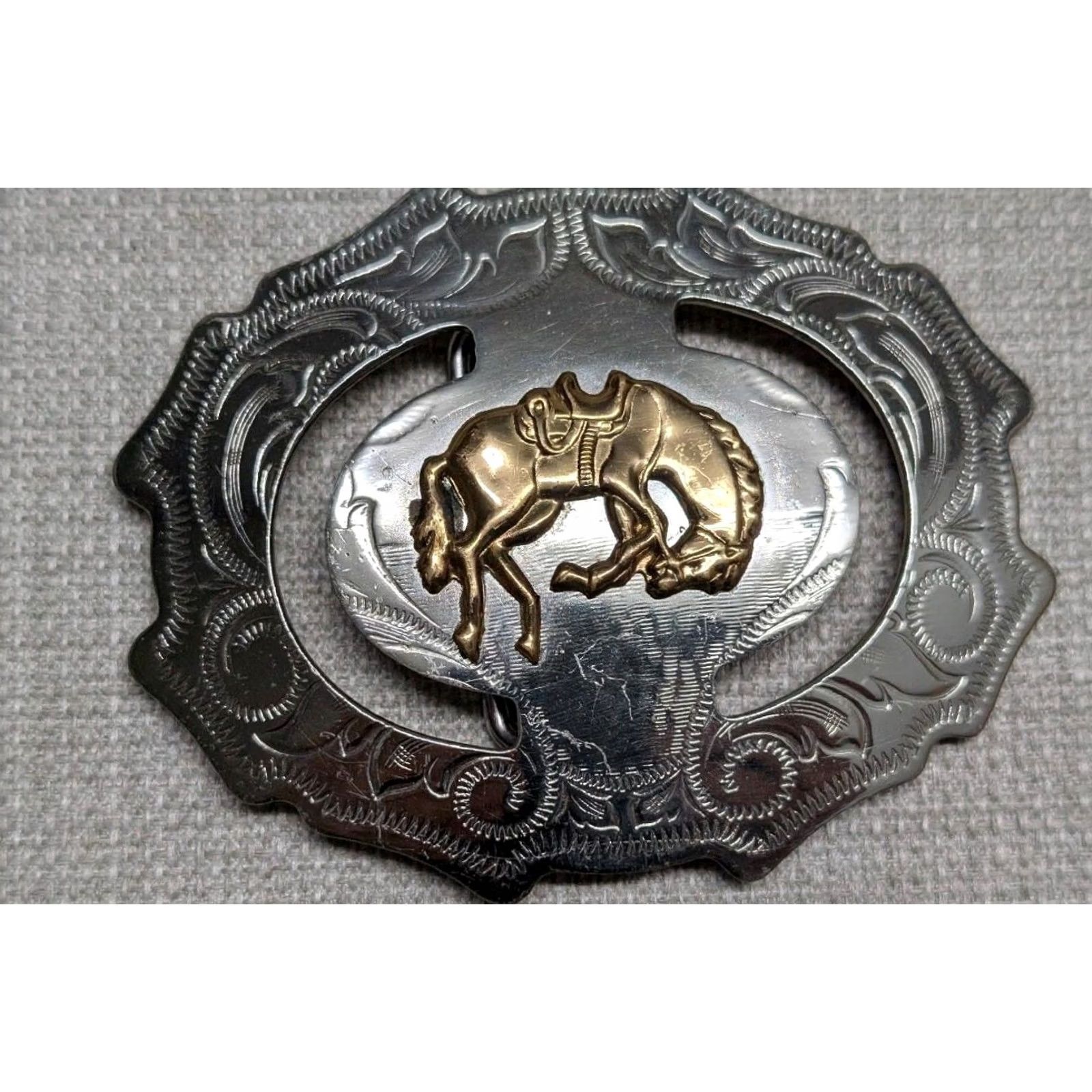 Vintage VINTAGE Miller belt buckle Nickel Silver western Rodeo cowboy horse belt Buckle Mens Nickel Silver Miller Western Size ONE SIZE - 2 Thumbnail
