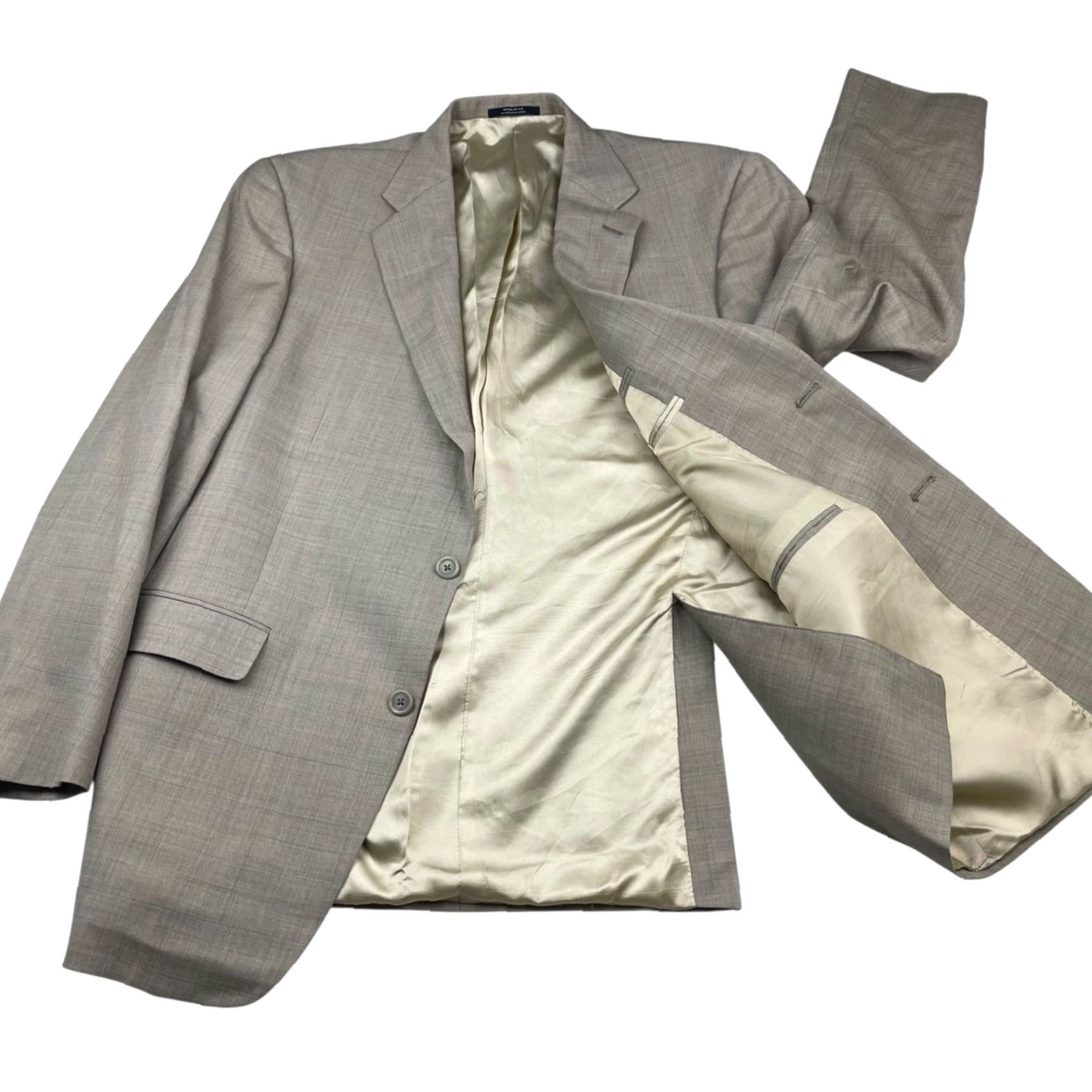 Hart Schaffner Marx Hart Schaffner Marx Blazer Men 42R Wool Beige/Blue Windowpane Plaid 2-Button United States Jacket Size 42R - 3 Thumbnail