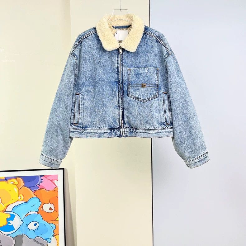 Givenchy Givenchy Lamb Wool Collar Embroidered Denim Jacket Size XS / US 0-2 / IT 36-38 - 2 Thumbnail