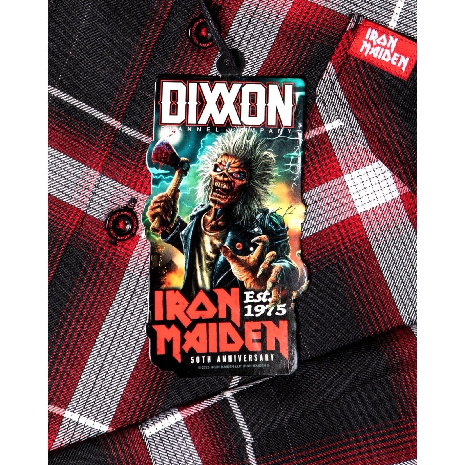 Vintage Dixxon Flannel Iron Maiden 50th Anniversary Shirt Men's L Black Red White Plaid Button-Up Long Sleeve Size US L / EU 52-54 / 3 - 2 Thumbnail