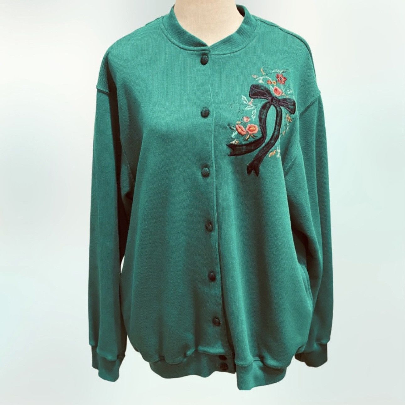 Vintage Vintage Green Holiday Cardigan Bow Plaid Floral L Size L / US 10 / IT 46 - 2 Thumbnail