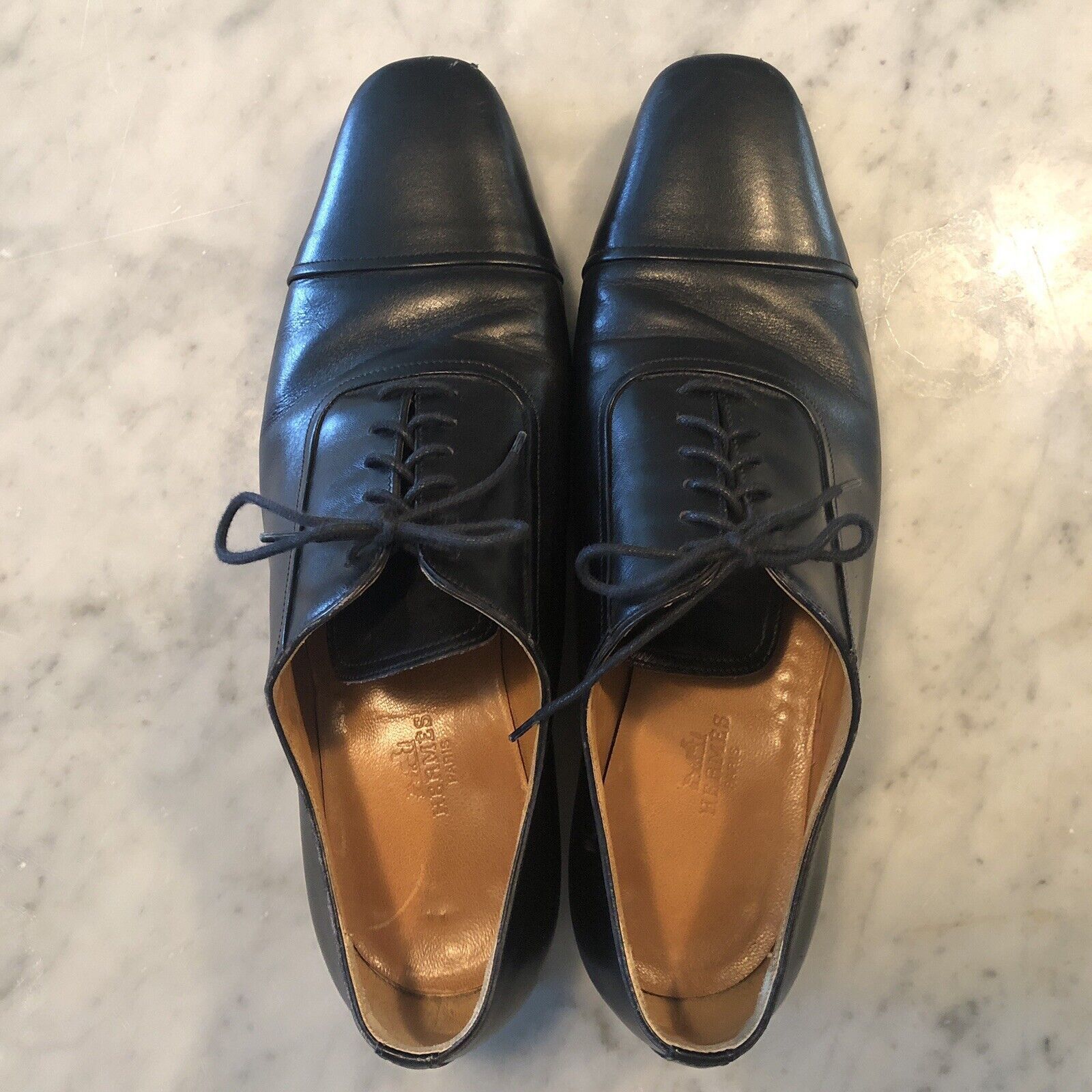 Hermes Hermes Black Leather Cap-Toe Oxfords Size 41 US 8 Size US 8 / EU 41 - 6 Thumbnail