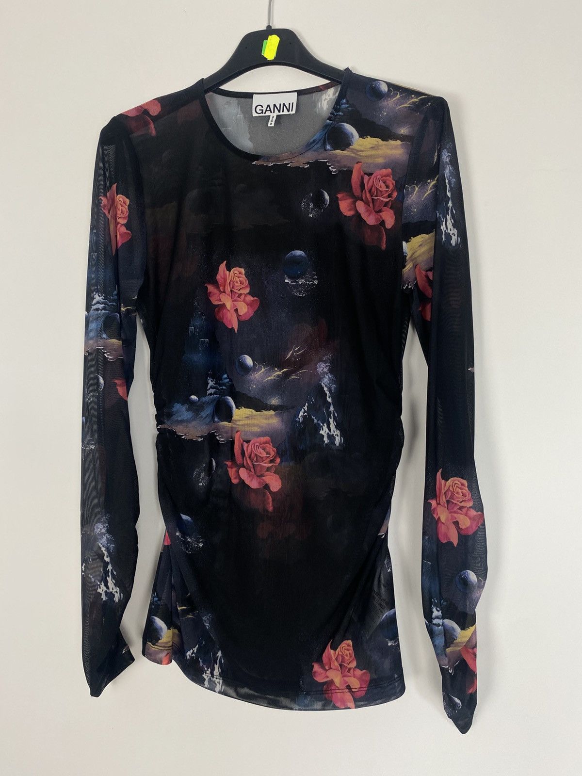 Ganni Ganni Mesh Printed Long Sleeved Gathered Blouse Floral y2k Size XS / US 0-2 / IT 36-38 - 5 Thumbnail