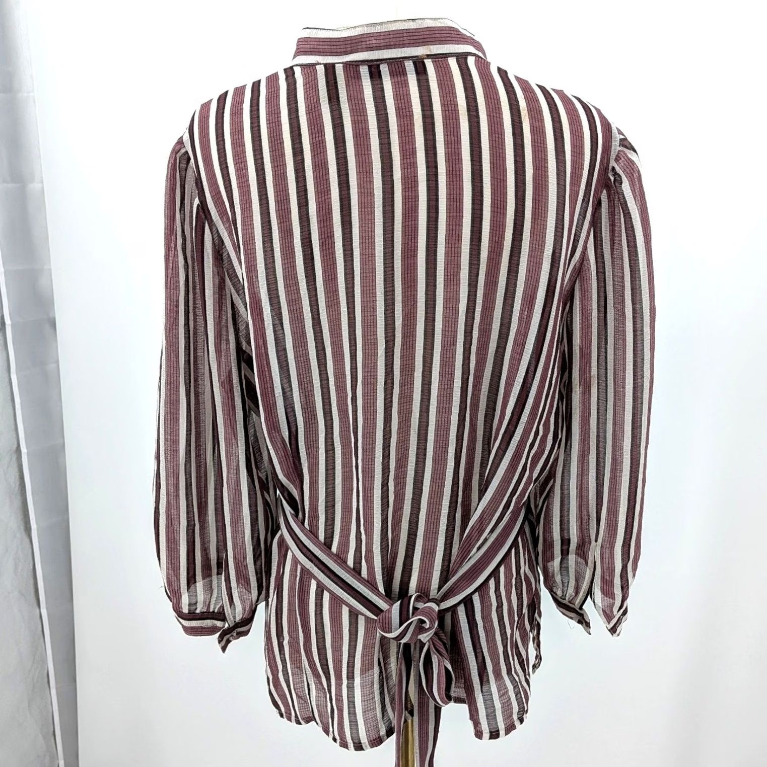 Vintage Notations Boho Stripe Blouse XL Womens Purple Stripe Lightweight Sheer Button Front Vintage-Inspired Size XL / US 12-14 / IT 48-50 - 2 Thumbnail