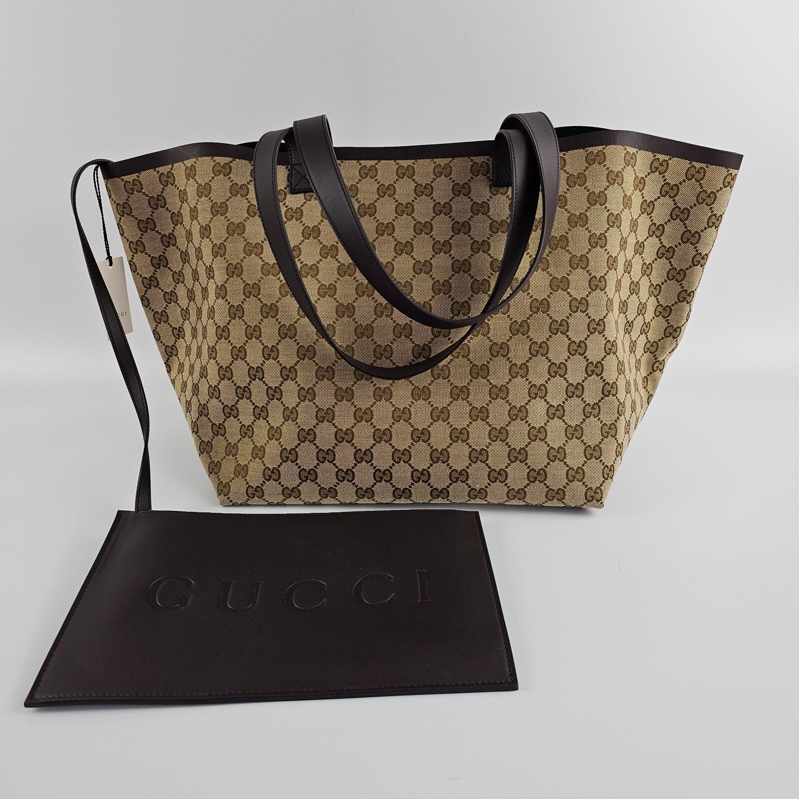 GUCCI Totissima Medium $2490 Beige/Ebony GG Tote Bag New And