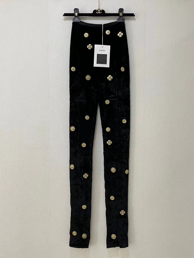 Chanel Chanel Black gold coin velvet leggings Size 42" / US 20 - 1 Thumbnail