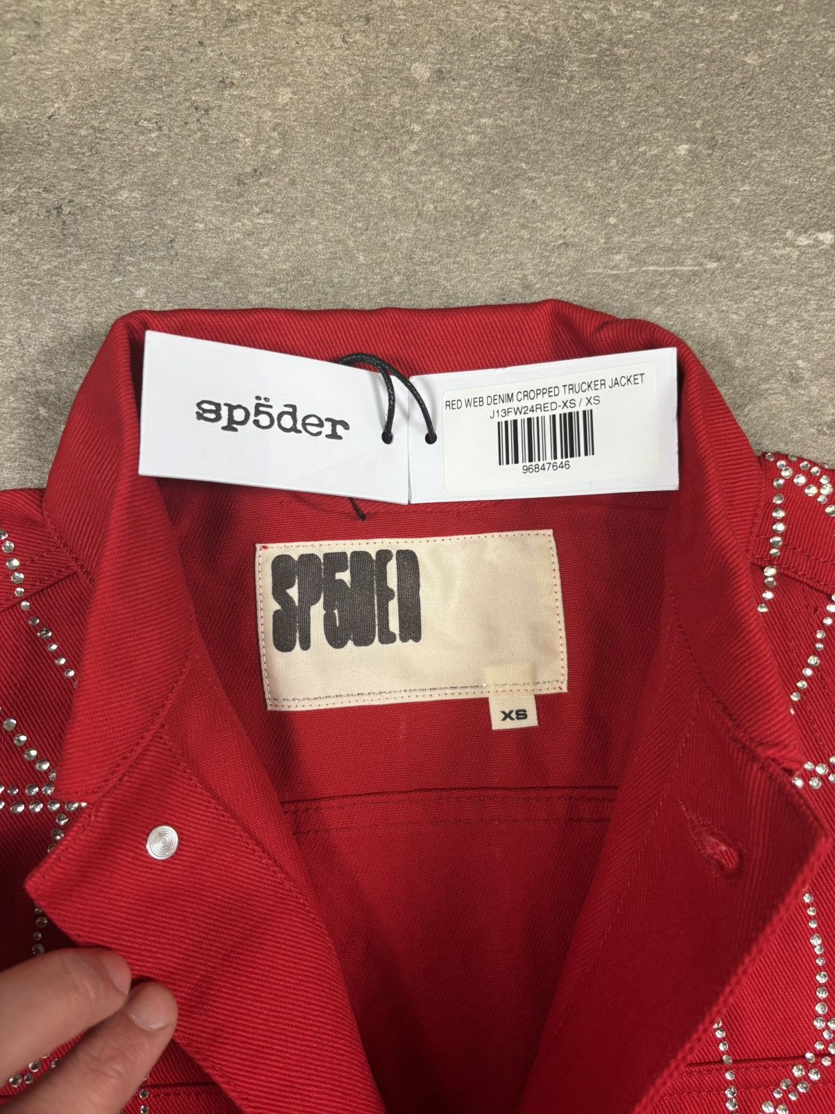 Sp5der Sp5der Web Denim Cropped Trucker Jacket, Red Size US XS / EU 42 / 0 - 10 Thumbnail