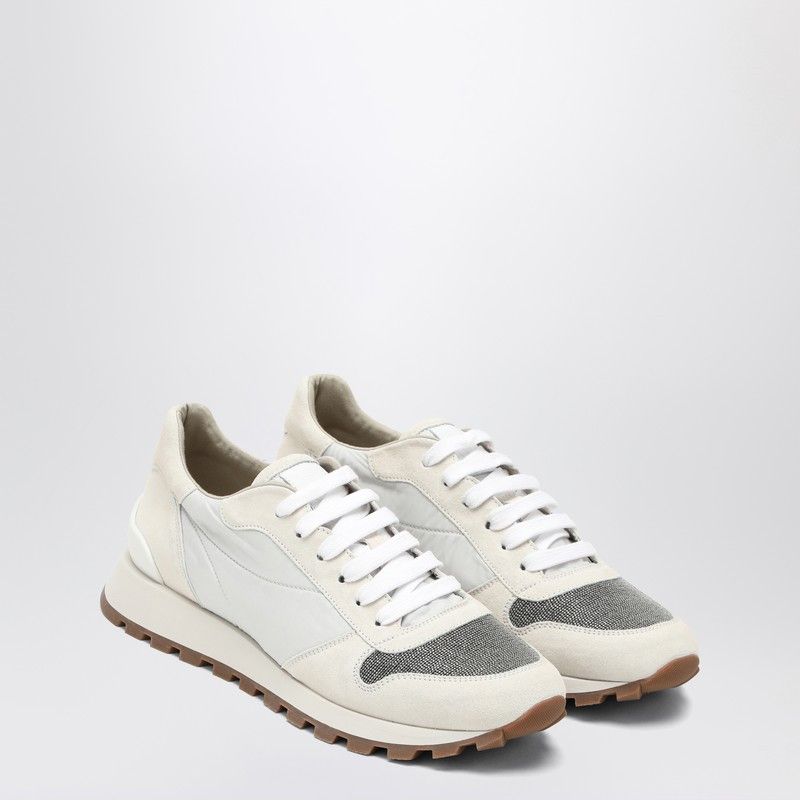 スニーカー Brunello Cucinelli White Nylon And Suede Trainer Brunello Cucinelli Brunello Cucinelli White Nylon And Suede