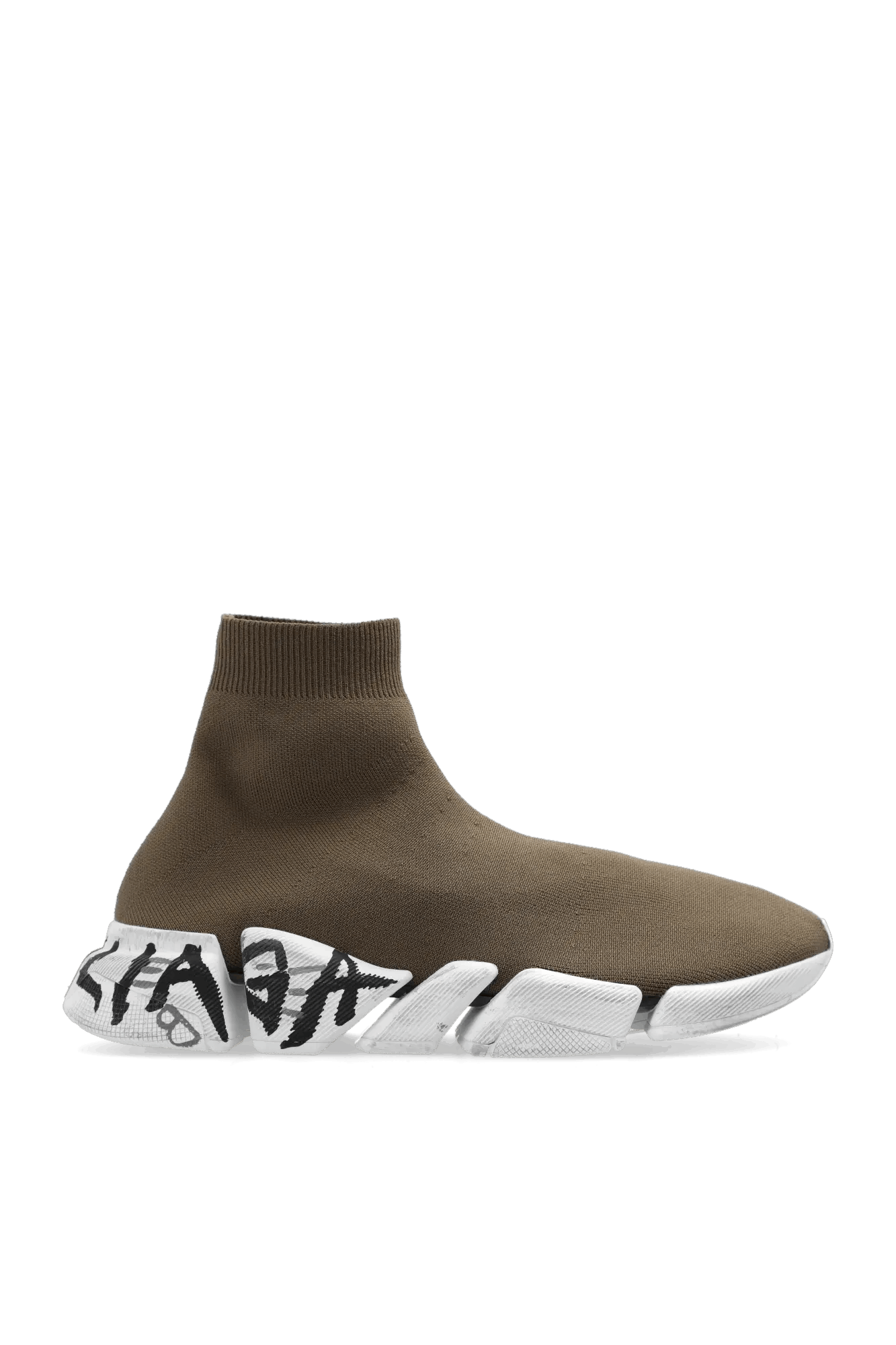 Balenciaga o1tr1nto0525 Speed 2.0 Graffiti Recycled Knit Sneakers Khaki Size US 8 / EU 41 - 1 Thumbnail