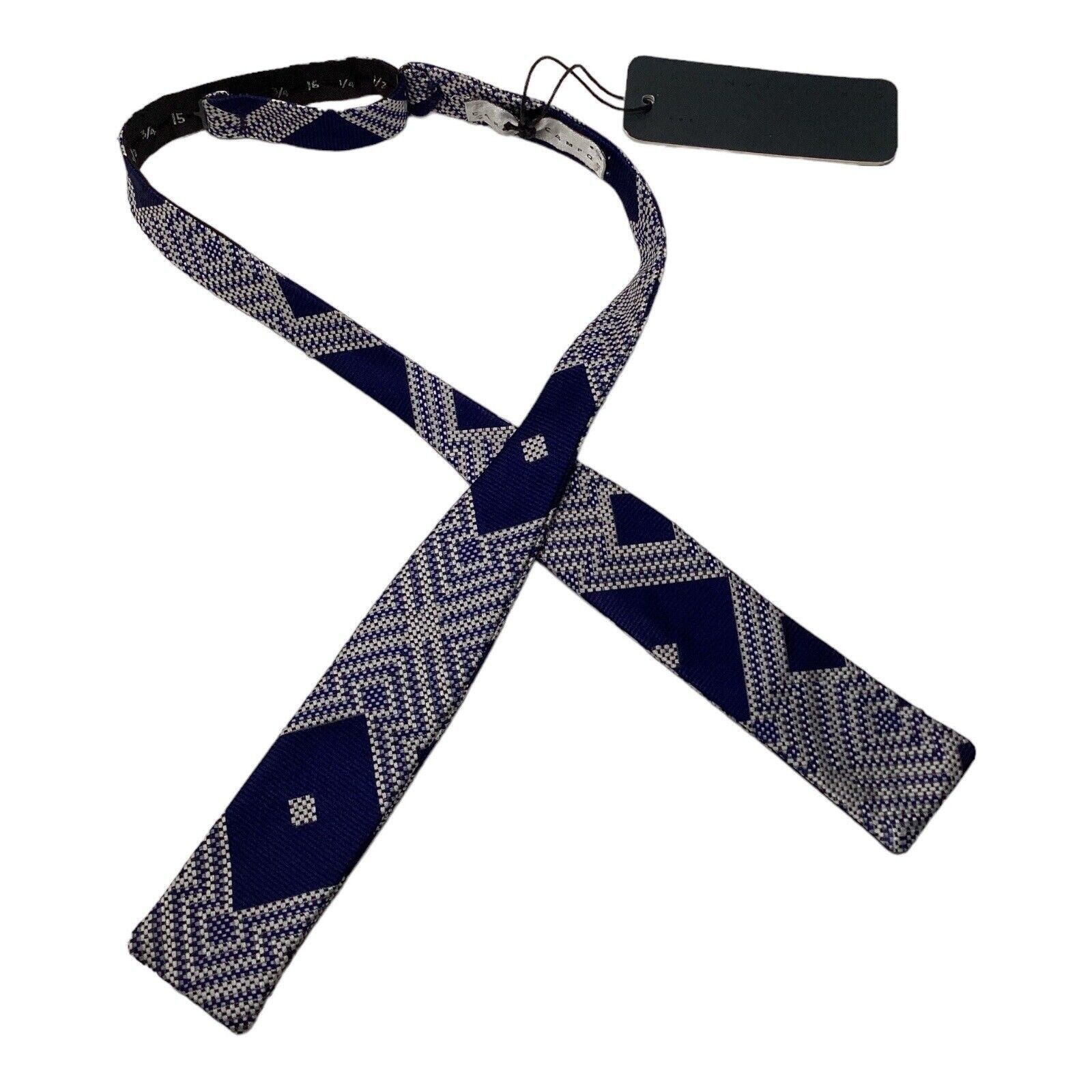 Carlos Campos CARLOS CAMPOS Blue Geometric Adjustable Self Bow Tie Silk W: Size ONE SIZE - 1 Thumbnail