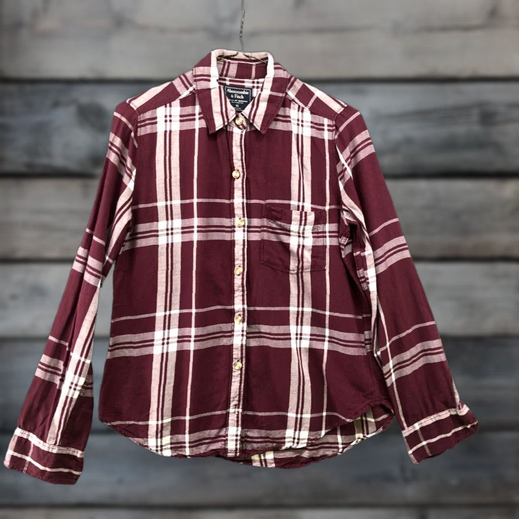 Abercrombie & Fitch Abercrombie & Fitch Button Down Shirt Womens XS Burgundy Plaid Long Sleeve Shirt Size XS / US 0-2 / IT 36-38 - 1 Thumbnail