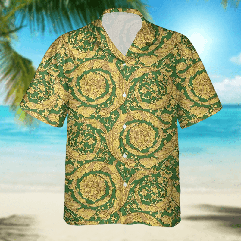 The Unbranded Brand Oriental Barocco Green & Gold Short-Sleeved Shirt Size US M / EU 48-50 / 2 - 2 Thumbnail