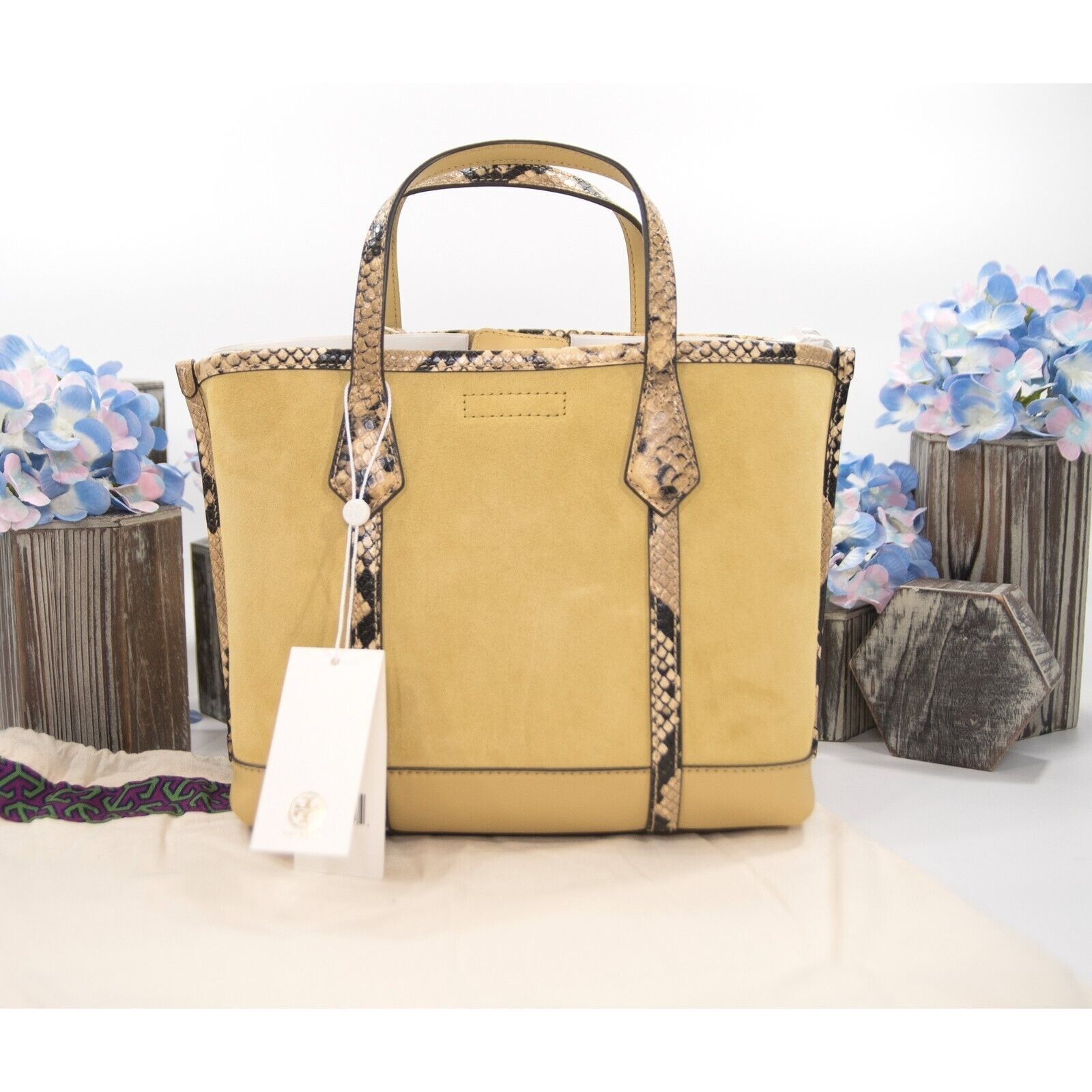 Tory Burch Tory Burch Perry Cornbread Suede Exotic Snake Small Tote Size ONE SIZE - 6 Thumbnail