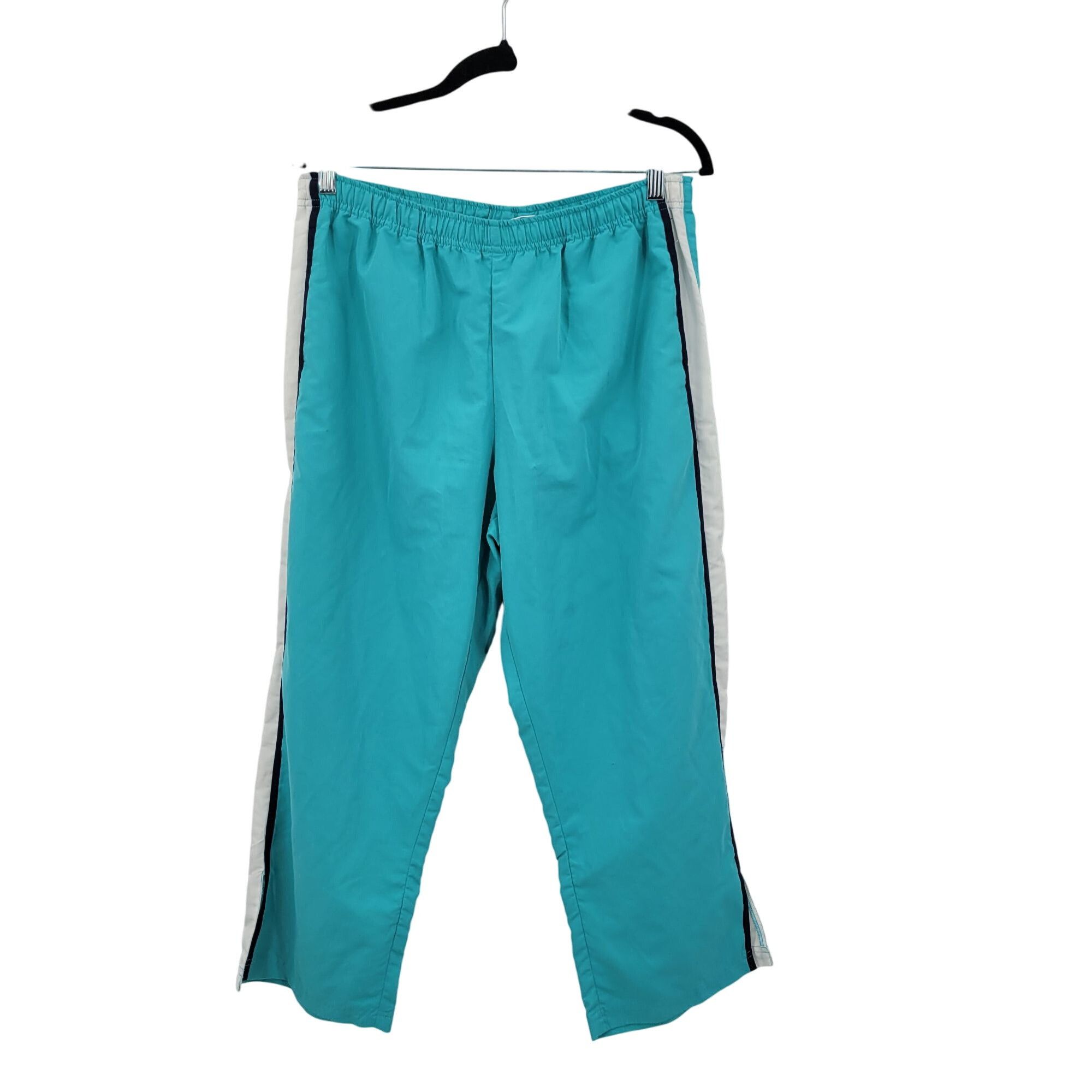 Vintage Vtg 80s Turquoise Track Pants L High Rise Drawstring Elastic Size 31" - 1 Thumbnail