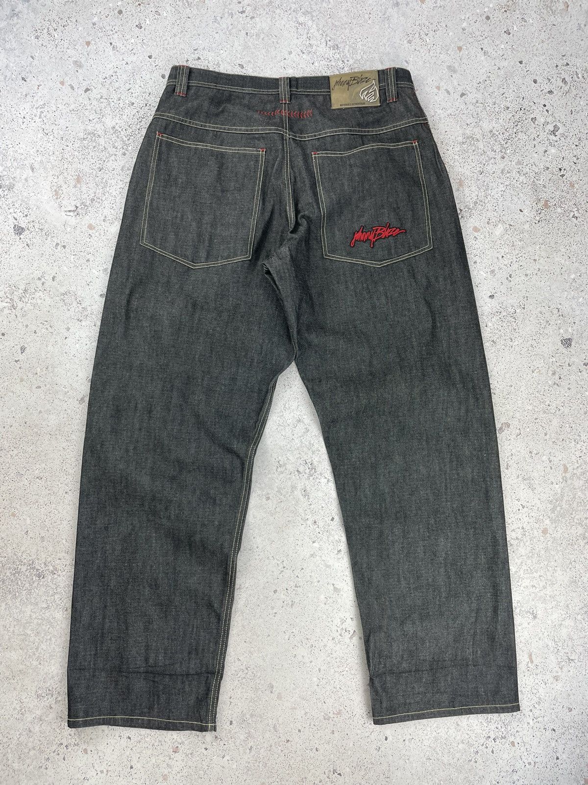 image of Jnco x Rap Tees Vintage Johnny Blaze Rap Jeans Pants Y2K in Dark Grey, Men's (Size 38)