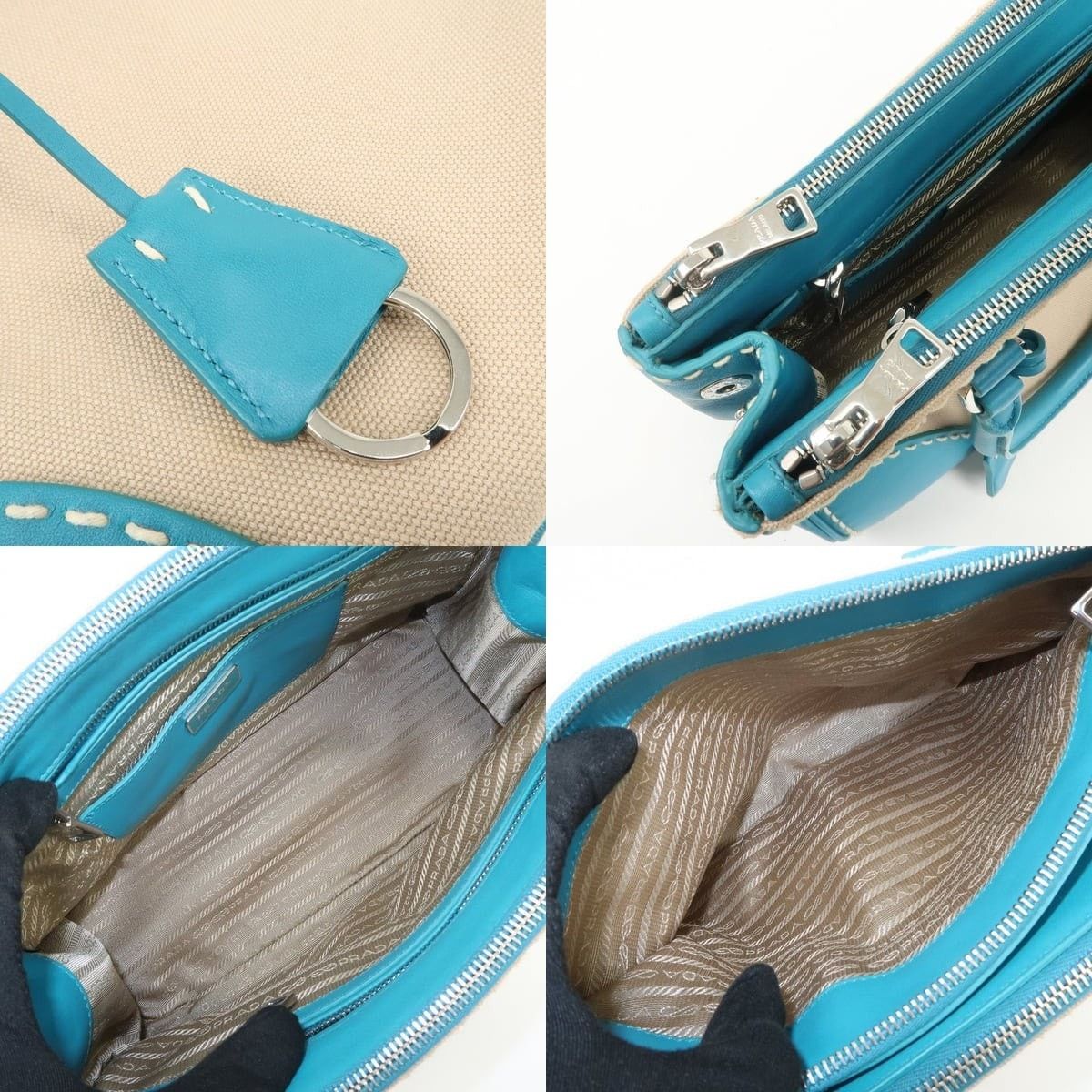 Prada Prada Triangle Logo Canvas Tote Blue Size ONE SIZE - 7 Thumbnail
