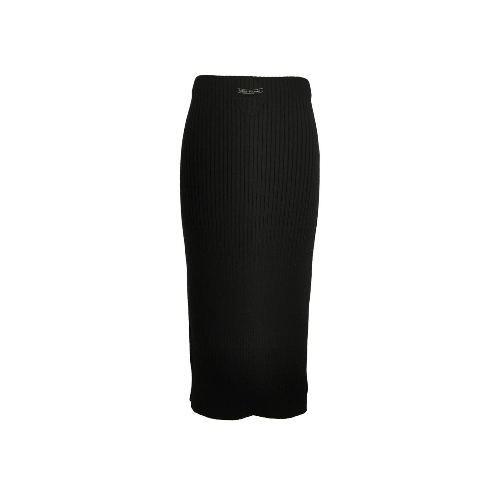 Prada Prada Black Wool Blend Ribbed Midi Skirt 0089 Size 42" / US 20 - 1 Thumbnail