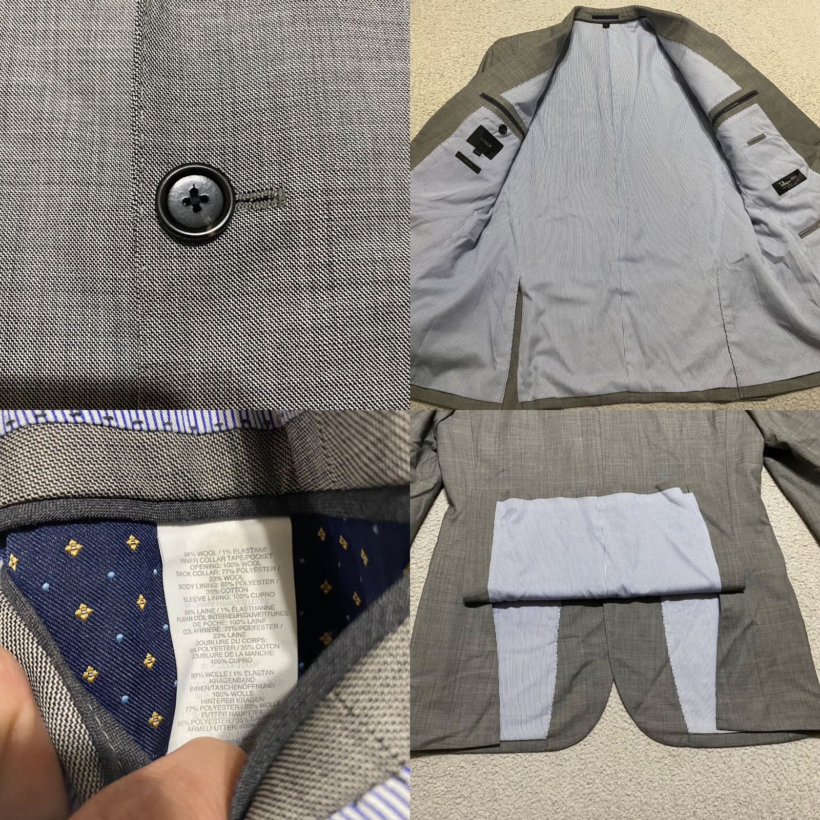 J.Crew J.CREW Blazer Mens 40R Wool Gray Tollegno 1900 Italy 2 Button Notch Lapel Double-Vented Regular Front Flat 2 Piece Vintage? No Size 40R - 8 Thumbnail