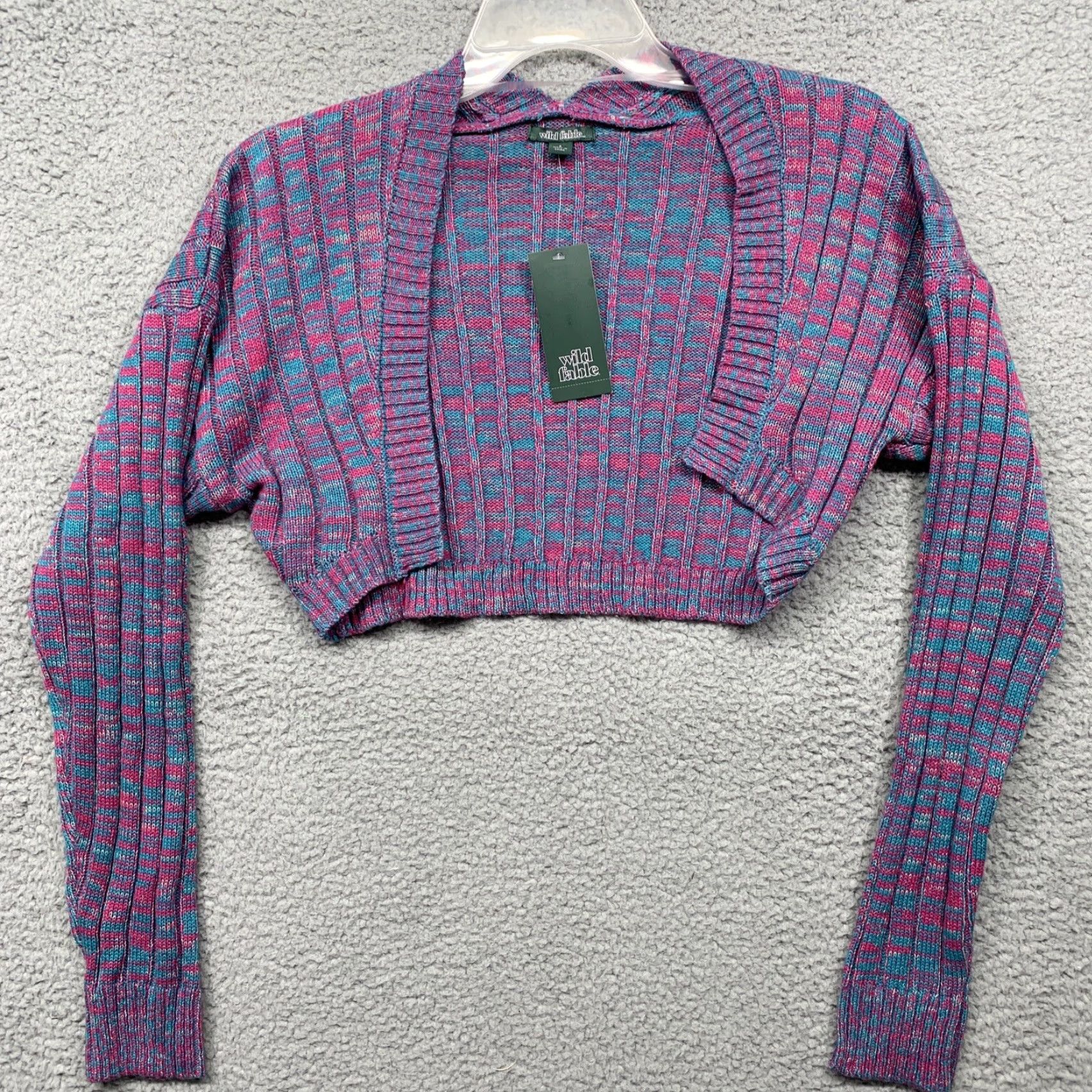 Vintage VINTAGE? No, not vintage. Wild Fable Cropped Sweater Women’s S Pink Turquoise White Open Front NWT Size S / US 4 / IT 40 - 2 Thumbnail