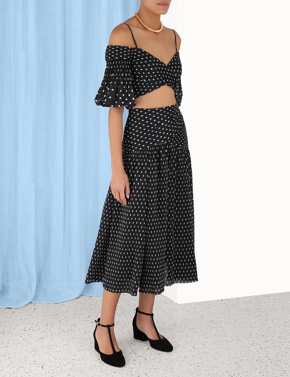 Zimmermann oc11z0425 Pleated Midi Skirt in Black/White Size 27" / US 4 / IT 40 - 3 Thumbnail