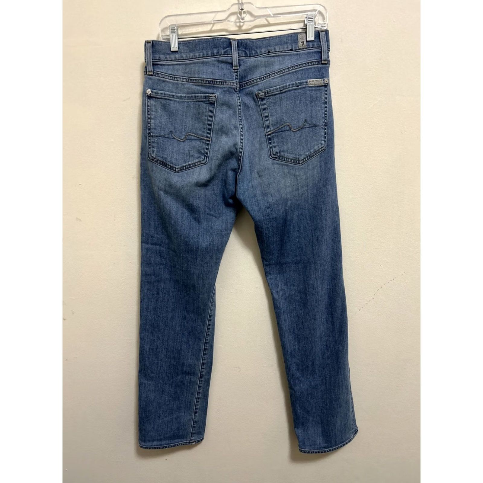 7 For All Mankind 7 For All Mankind Luxe Performance Slimmy Jeans Mens 31x29 Blue Denim Slim Straight Pockets Bit Stretch Regular Fit YKK Rise Mid 10-12in (Blue) mens Size US 31 - 5 Thumbnail