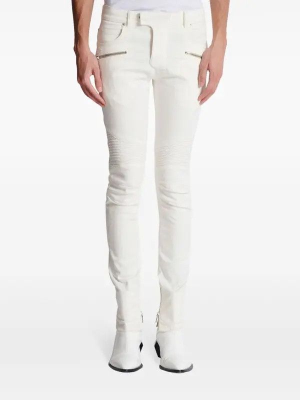 Balmain o1s1wg111025 Biker Slim Fit Mid Rise Jeans in White Size US 32 / EU 48 - 5 Thumbnail