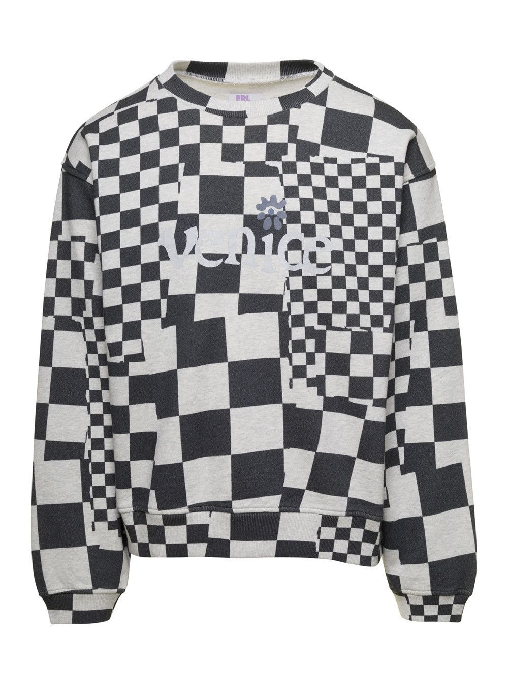 Black and White Cecked Sweatshirt in Cotton Man