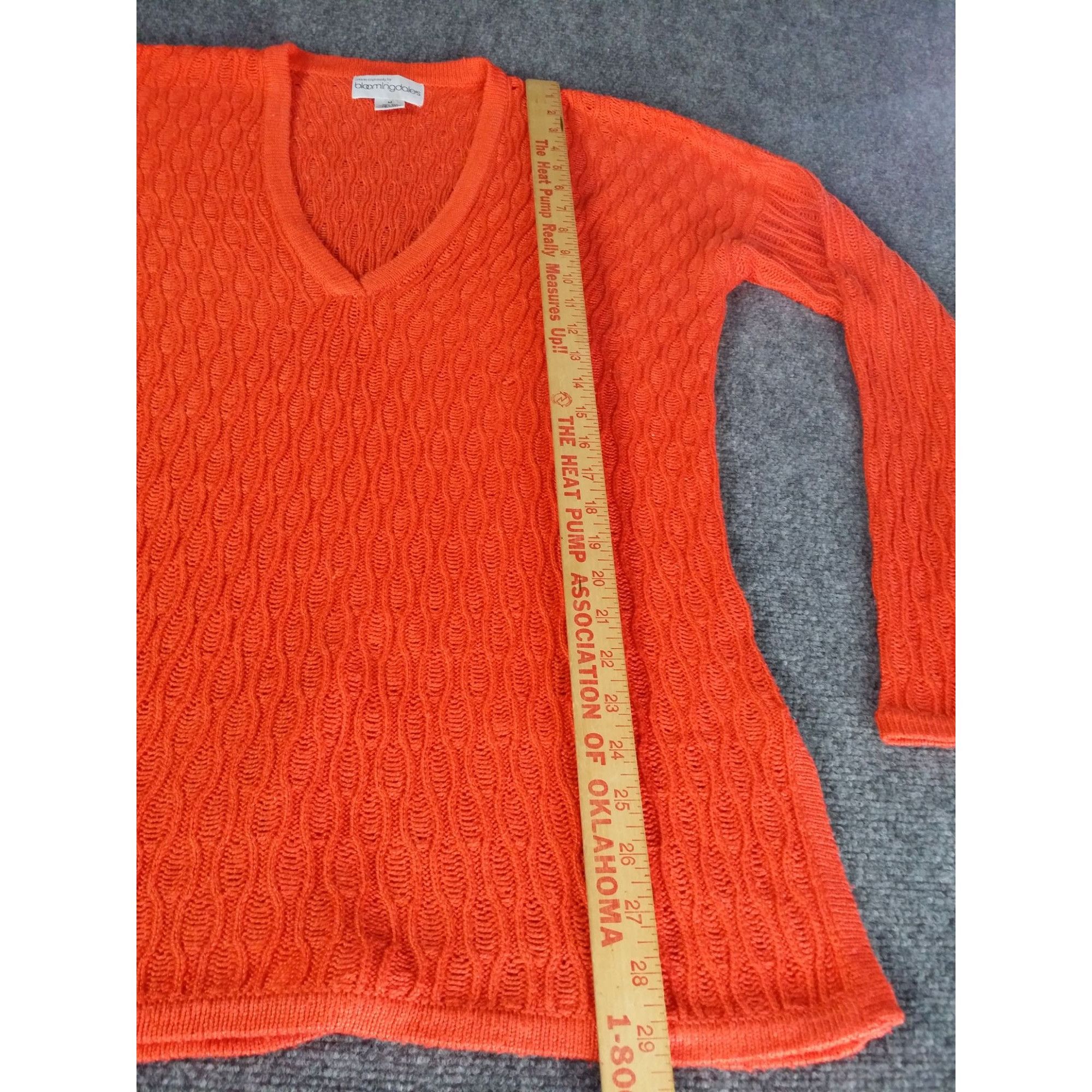 Bloomingdale's Bloomingdales V Neck Cable Knit Sweater Women Sz M Orange Si Size M / US 6-8 / IT 42-44 - 3 Thumbnail