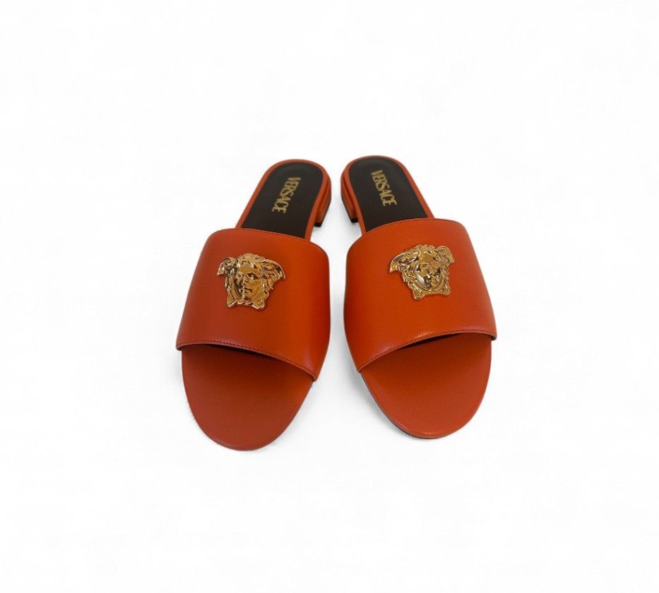 Versace Versace Orange Slides with Gold Medusa Accents Size US 11 / IT 41 - 1 Thumbnail