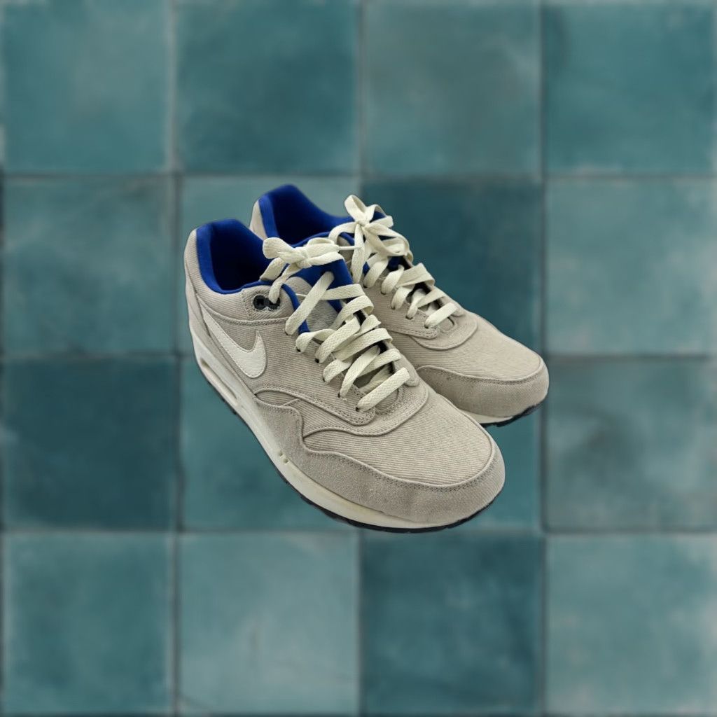 Nike Air Max 1 Sneakers Mens 8.5 Gray Blue Denim Athletic Low Top