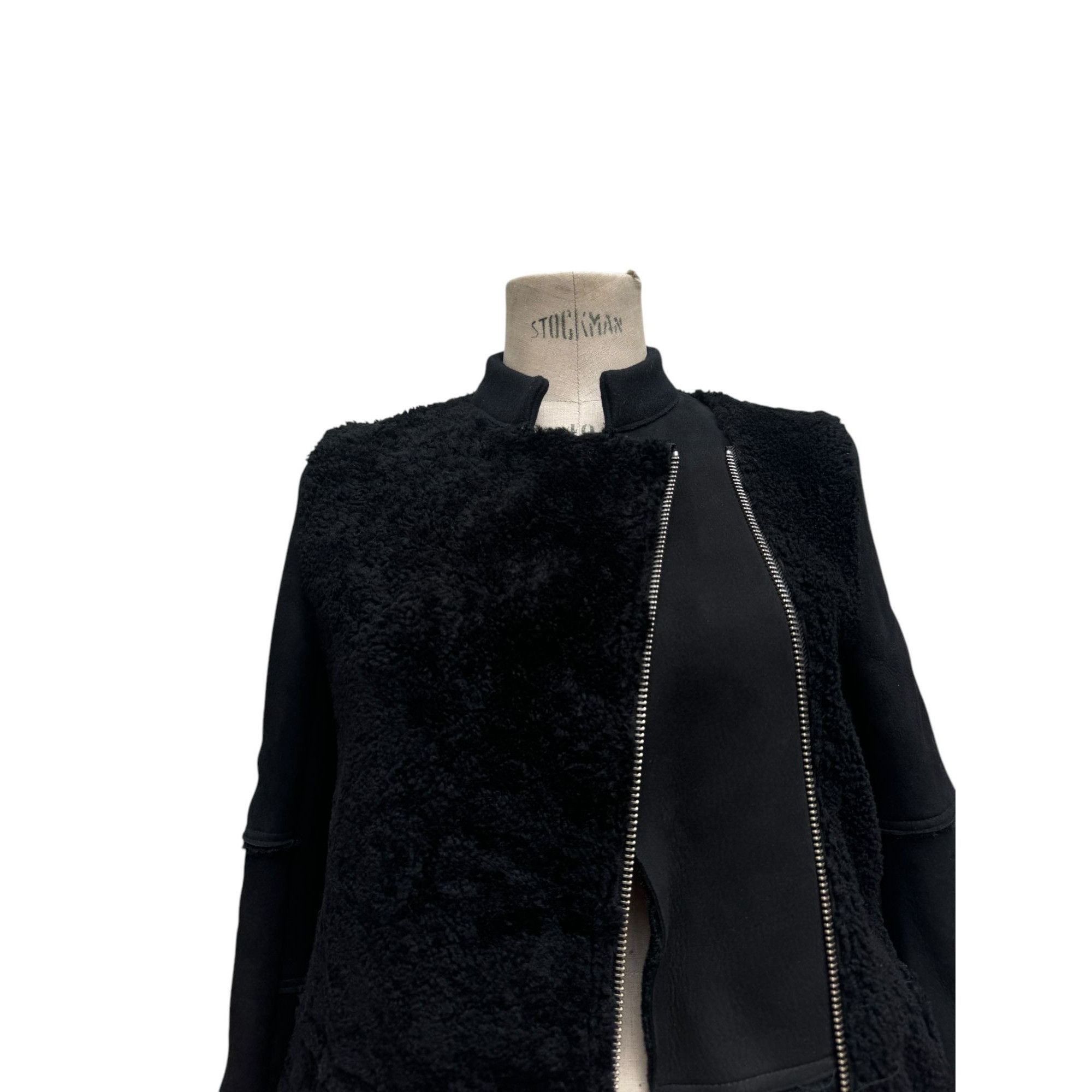 Sandro Black Shearling (Leather) Jacket Size XS / US 0-2 / IT 36-38 - 2 Thumbnail