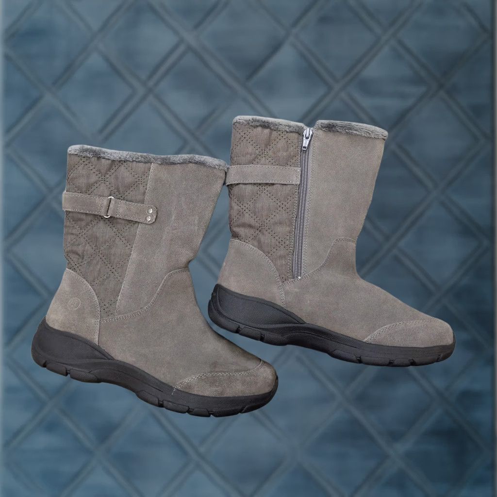 Lands' End Lands' End Snow Boots Womens 8 Gray Suede Mid Calf Faux Fur Zip Winter Boots Womens US 8D Size US 8 / IT 38 - 1 Thumbnail