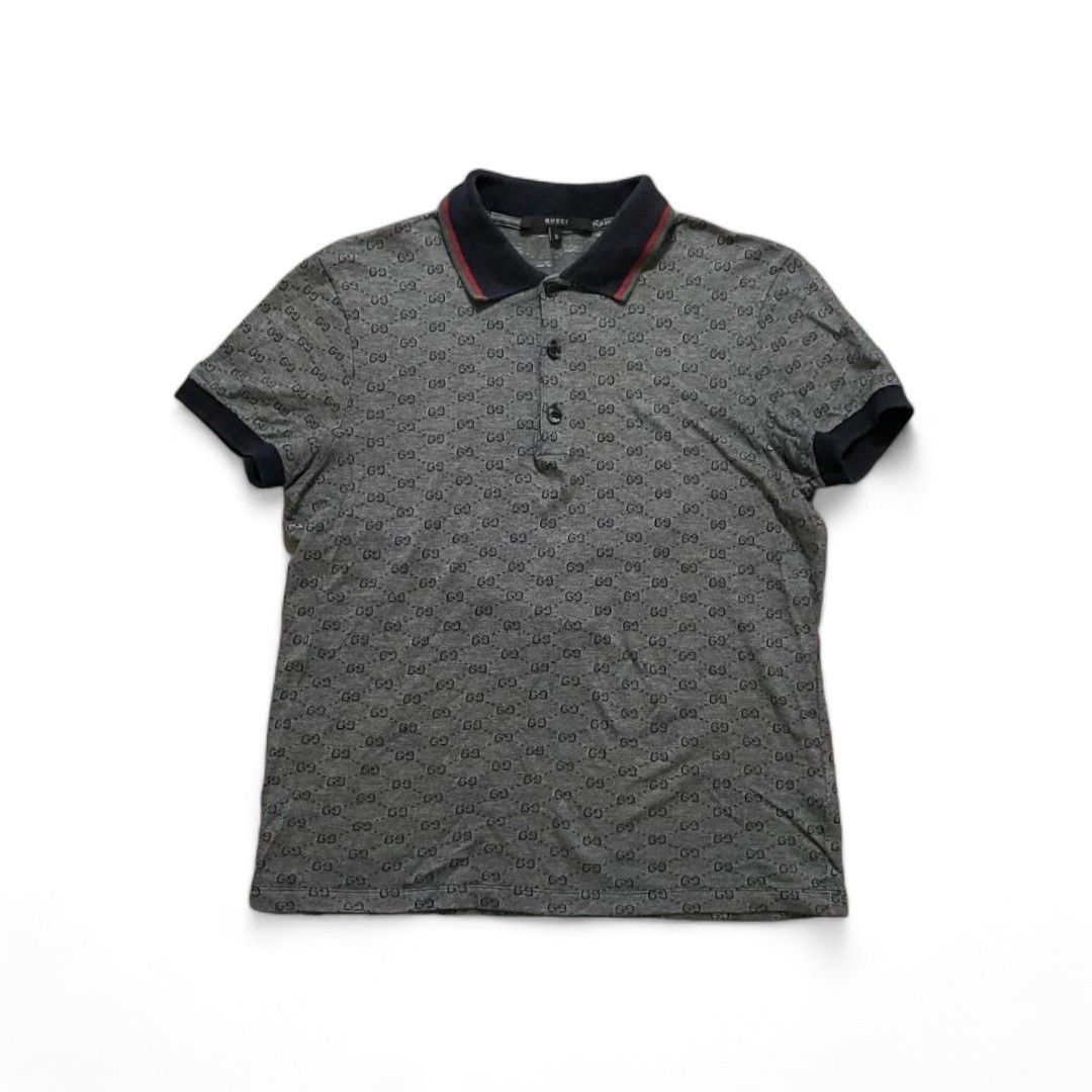 image of Gucci - S Polo Shirt GG Monogram Short Sleeve Shirt in Black, Men's (Size Small)