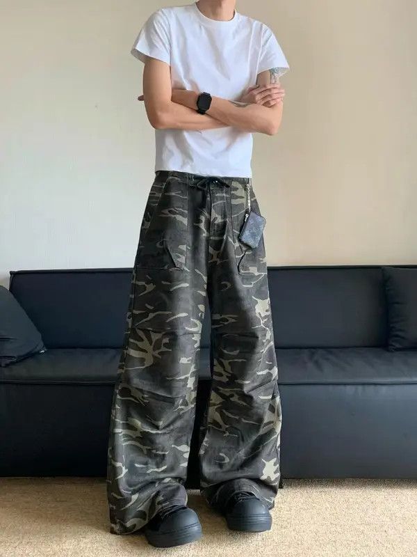 Japanese Brand Ema Men's Camouflage Retro Straight Loose All-match Jeans Size US 32 / EU 48 - 1 Thumbnail
