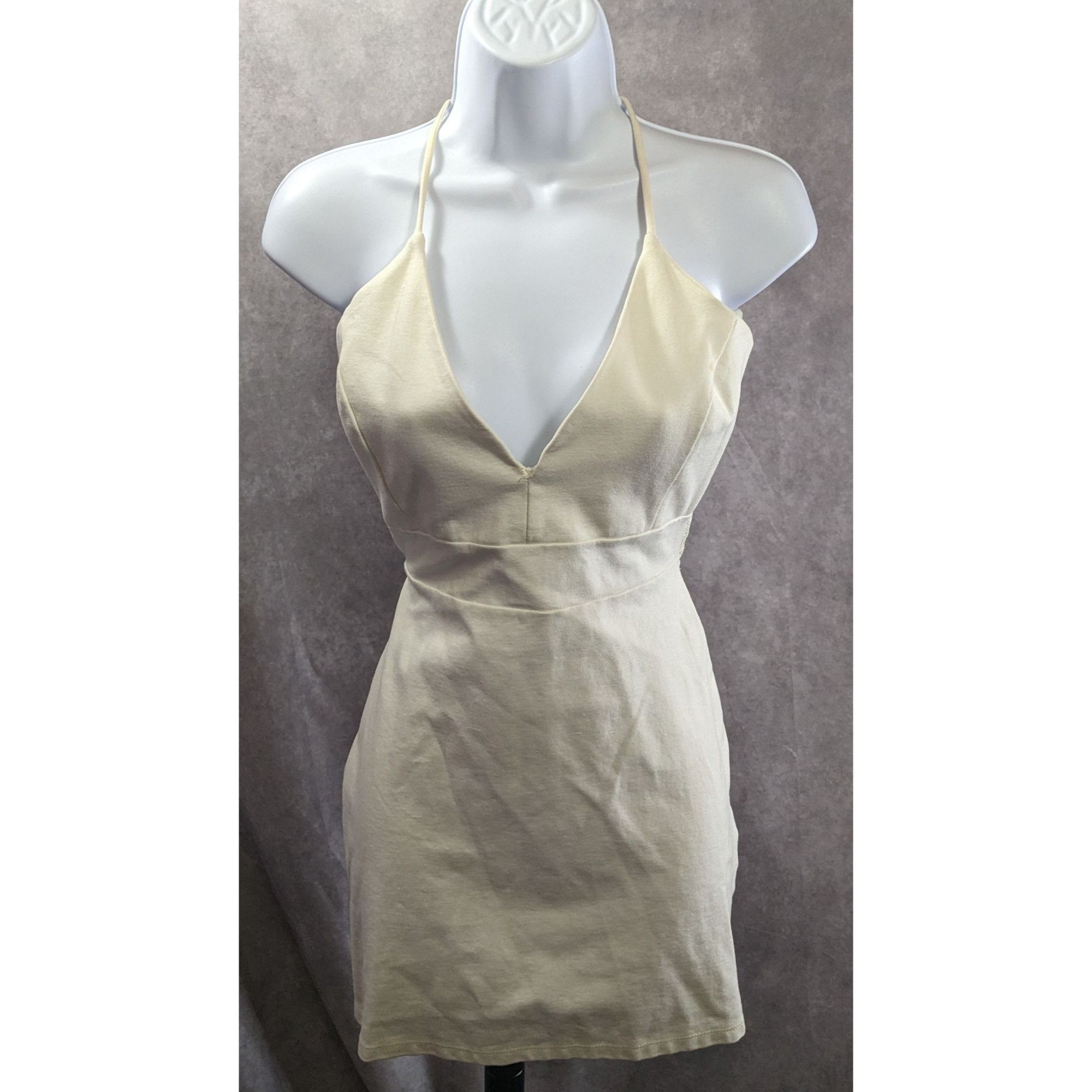 Other Windsor Lace Back Halter Mini Dress In Ivory With Gold Zippe Size L / US 10 / IT 46 - 1 Thumbnail