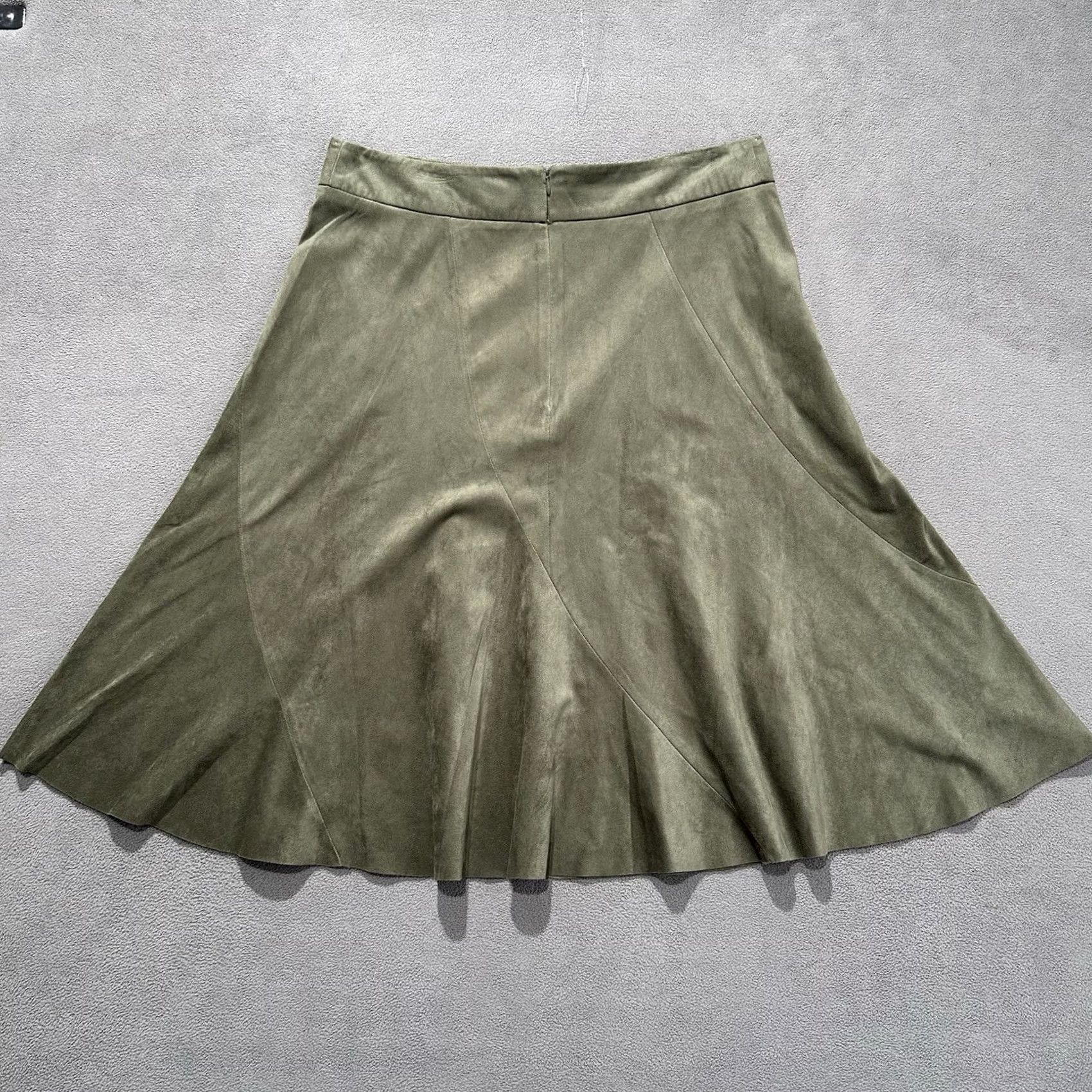 Olive G.I.L.I Got It Love It Skirt Womens 10 Olive Green Faux Suede Flared A-Line READ Size 32" / US 10 / IT 46 - 2 Thumbnail